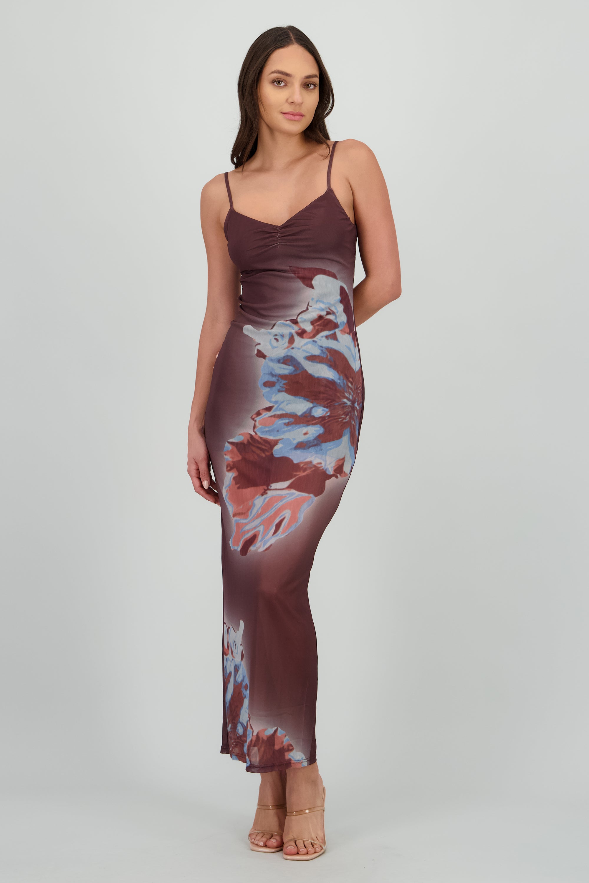 Vestido maxi estamado mesh CAFE COMBO