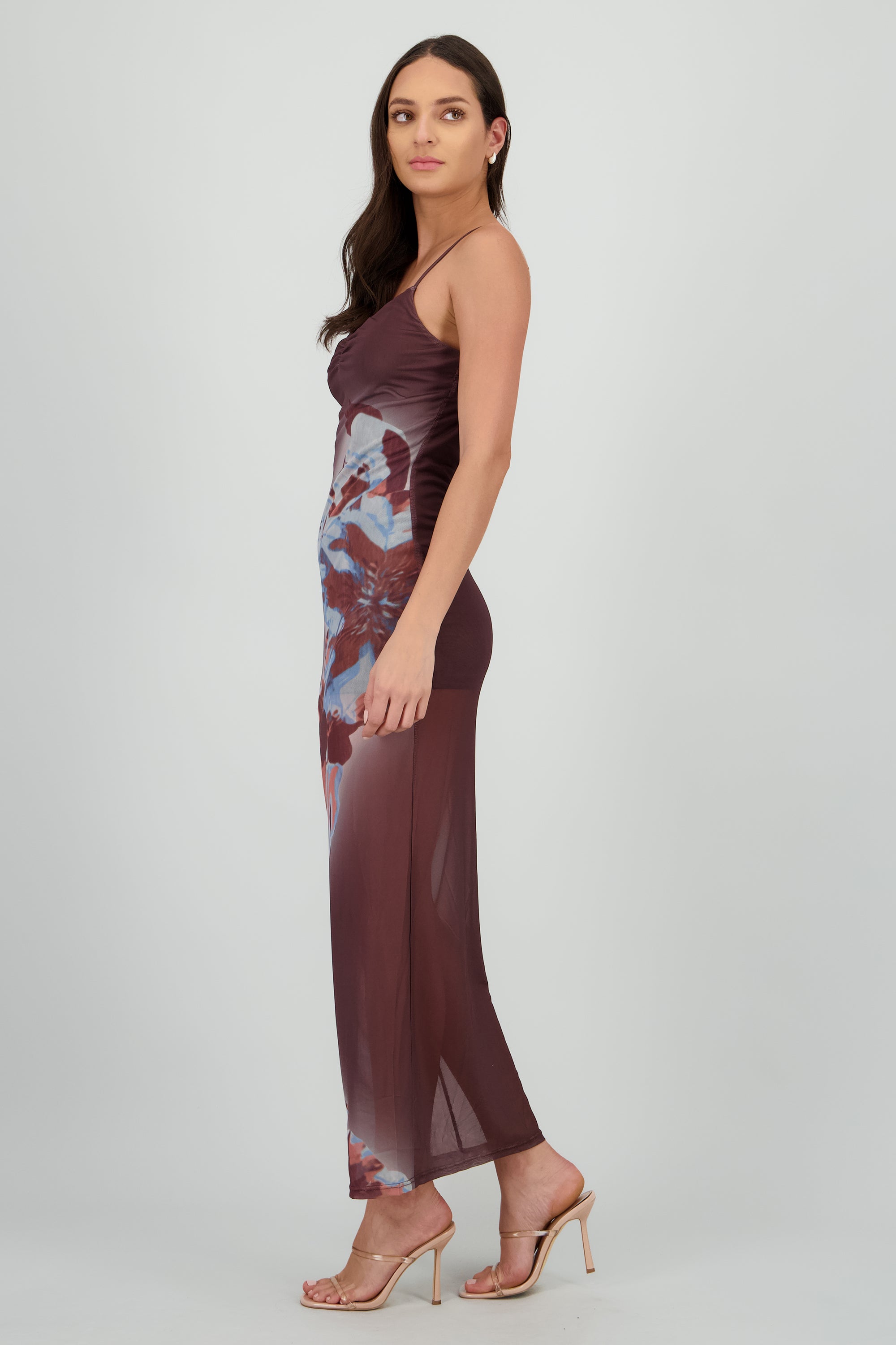 Vestido maxi estamado mesh CAFE COMBO