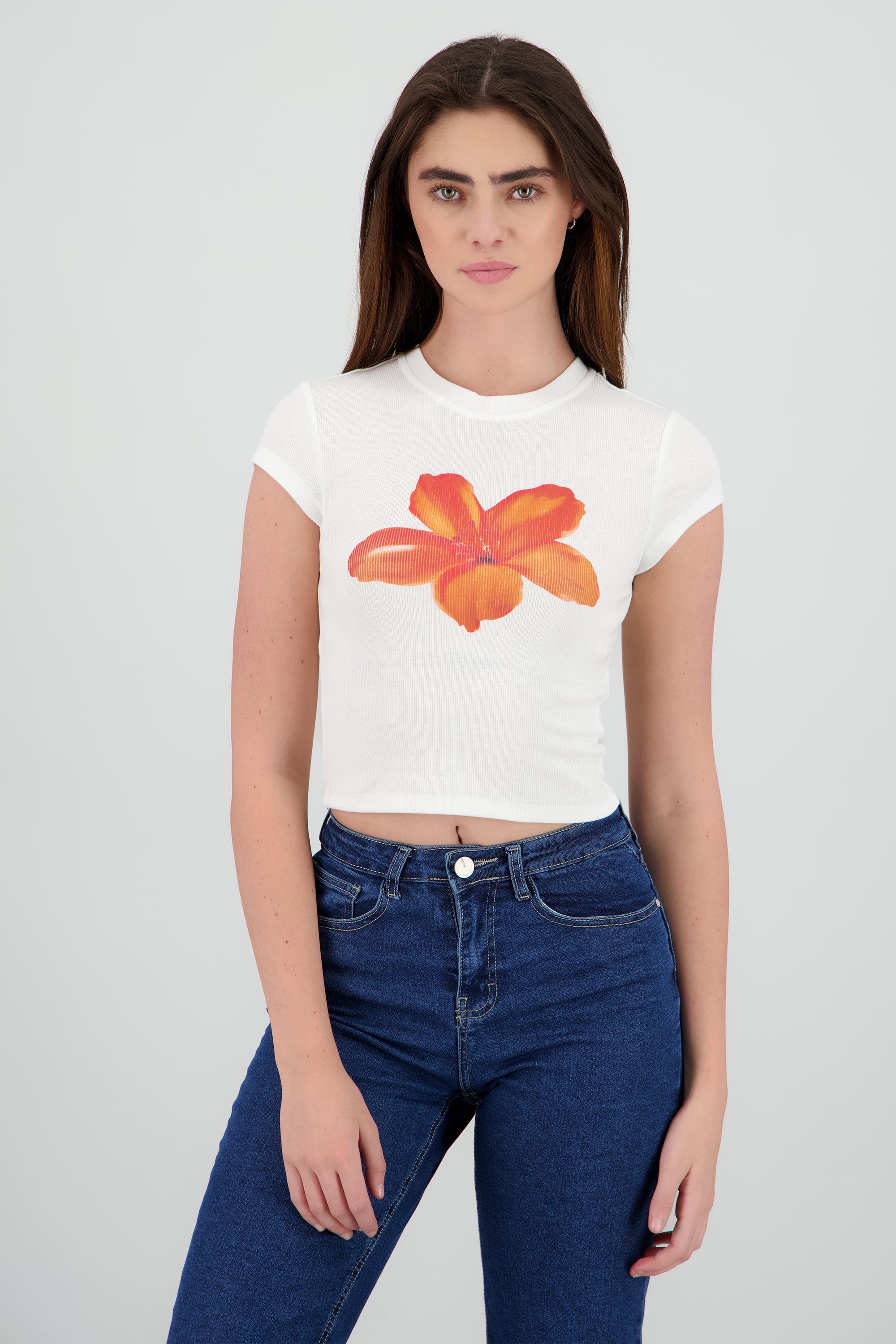 Top flor estampado BLANCO COMBO