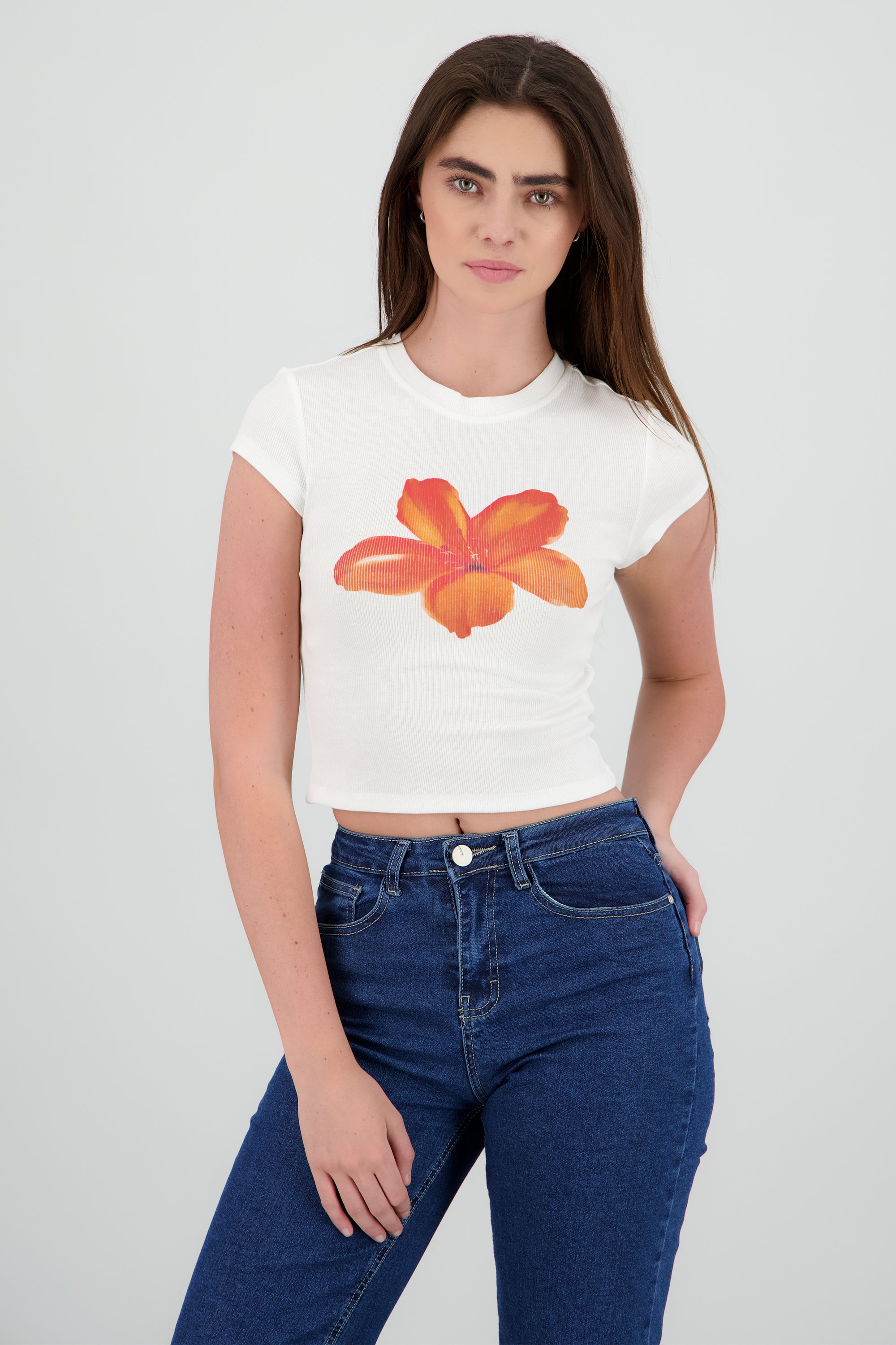 Top flor estampado BLANCO COMBO