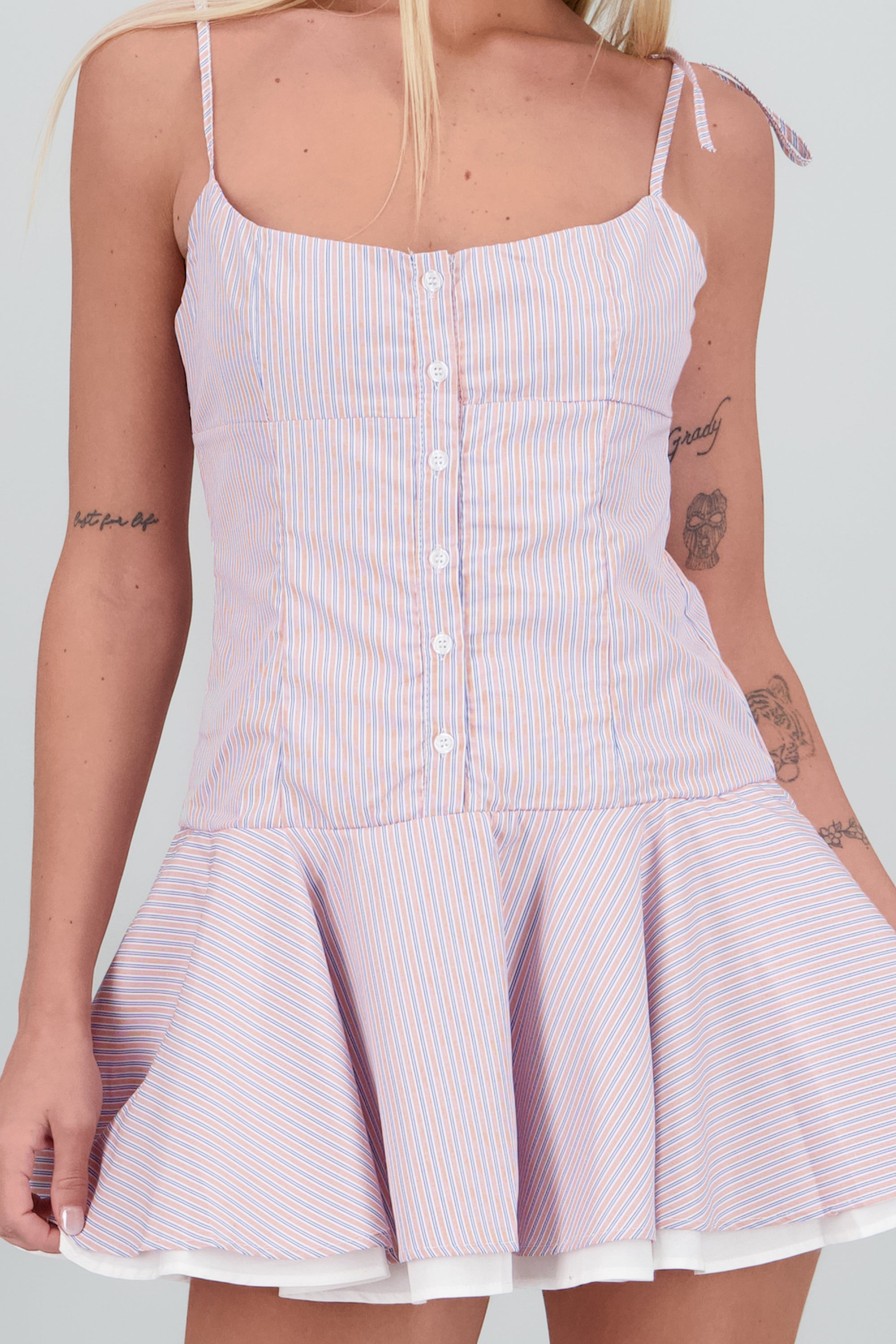 Vestido con tirantes tela sastre AZUL COMBO