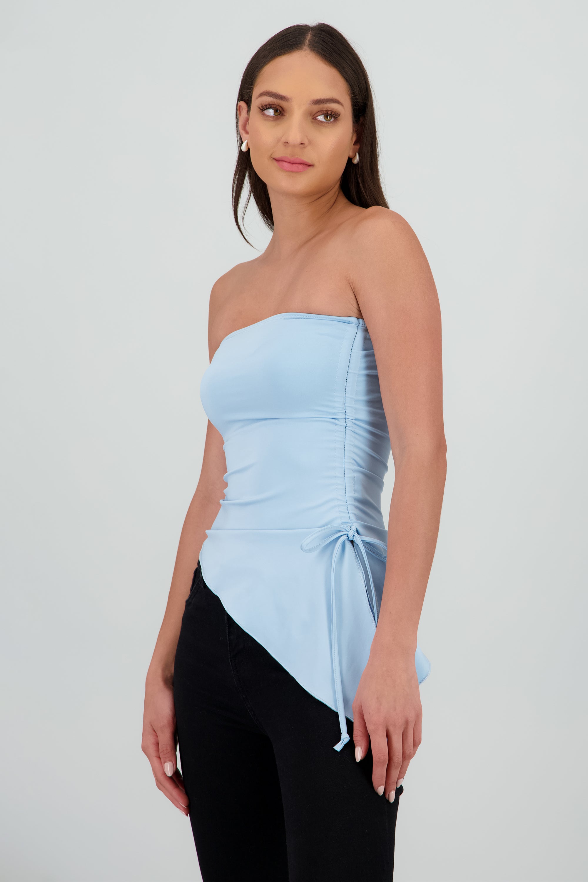 Top con jareta strapless liso AZUL CIELO