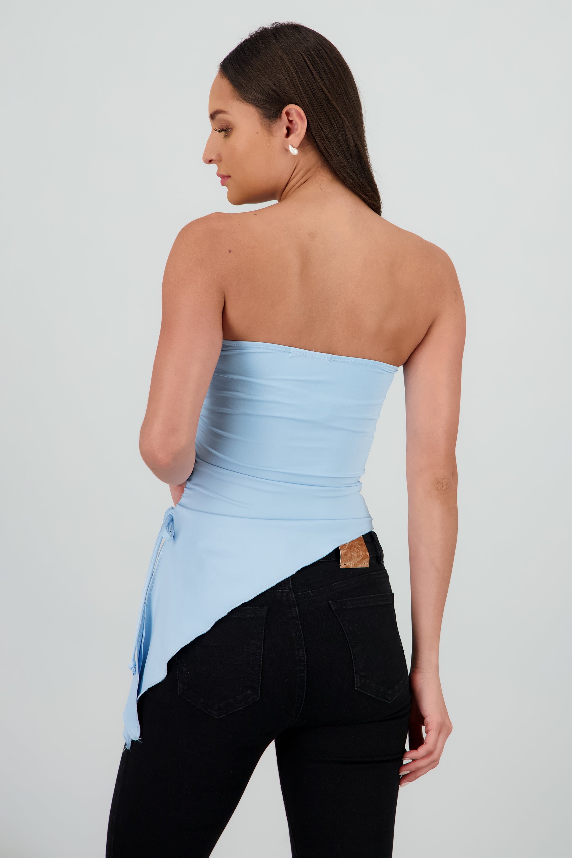 Top con jareta strapless liso AZUL CIELO
