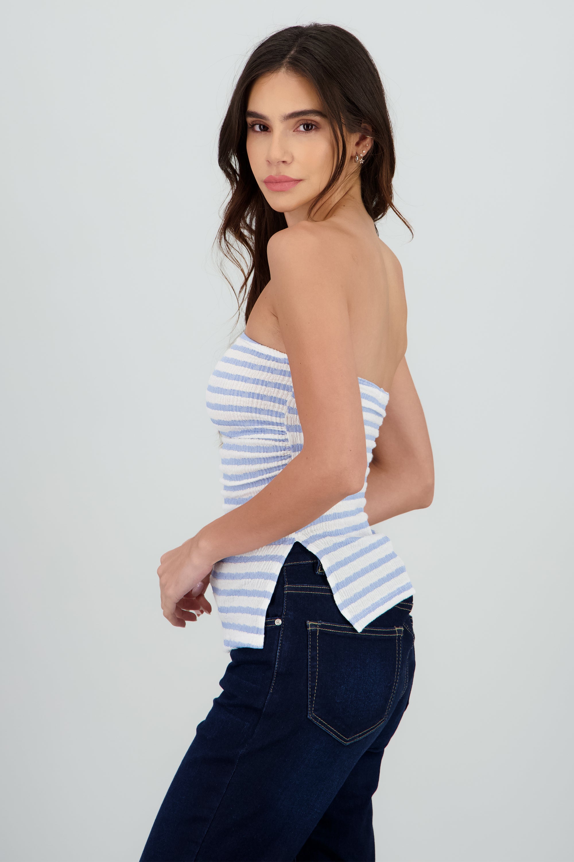 Top tubo rayas textura AZUL COMBO