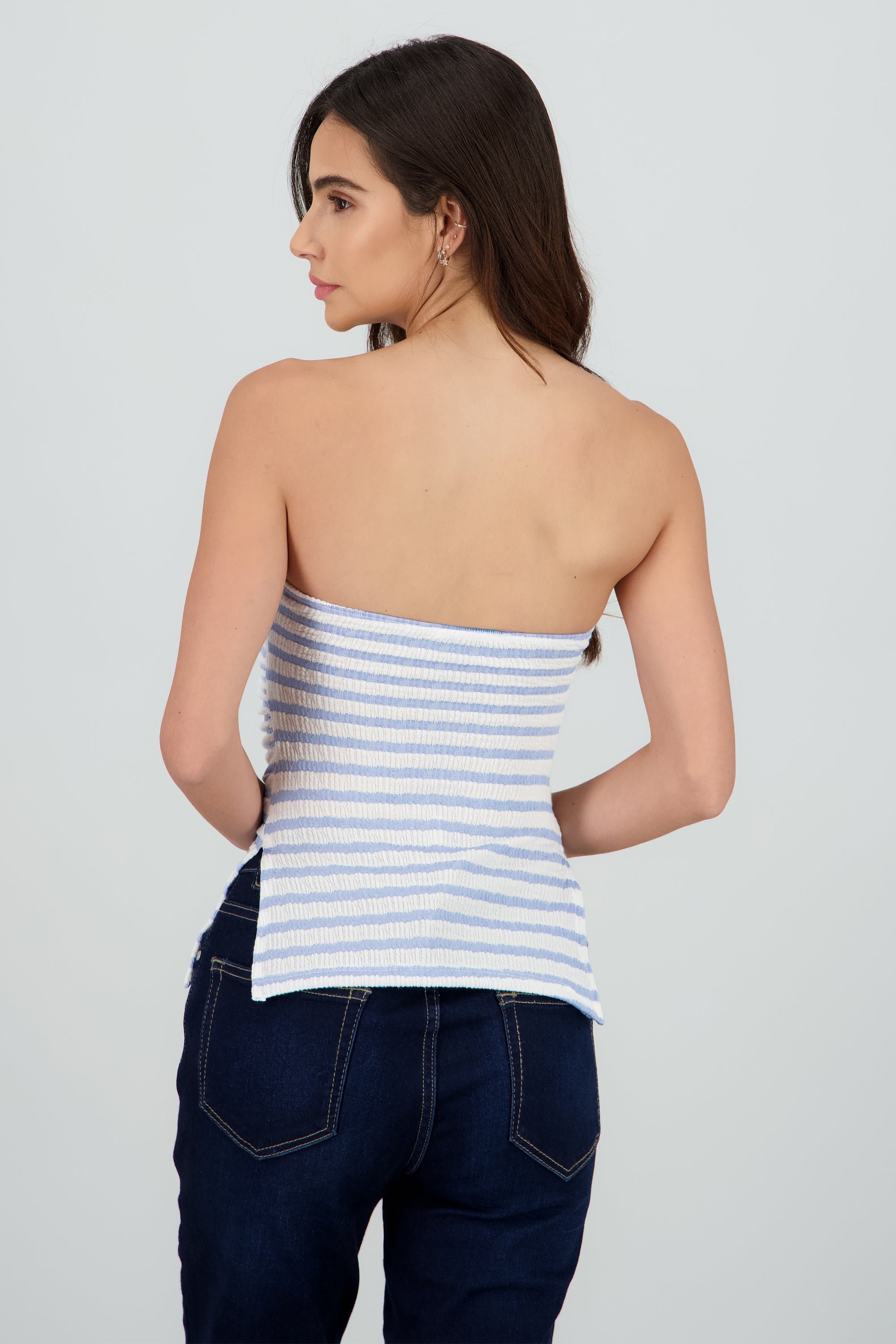 Top tubo rayas textura AZUL COMBO
