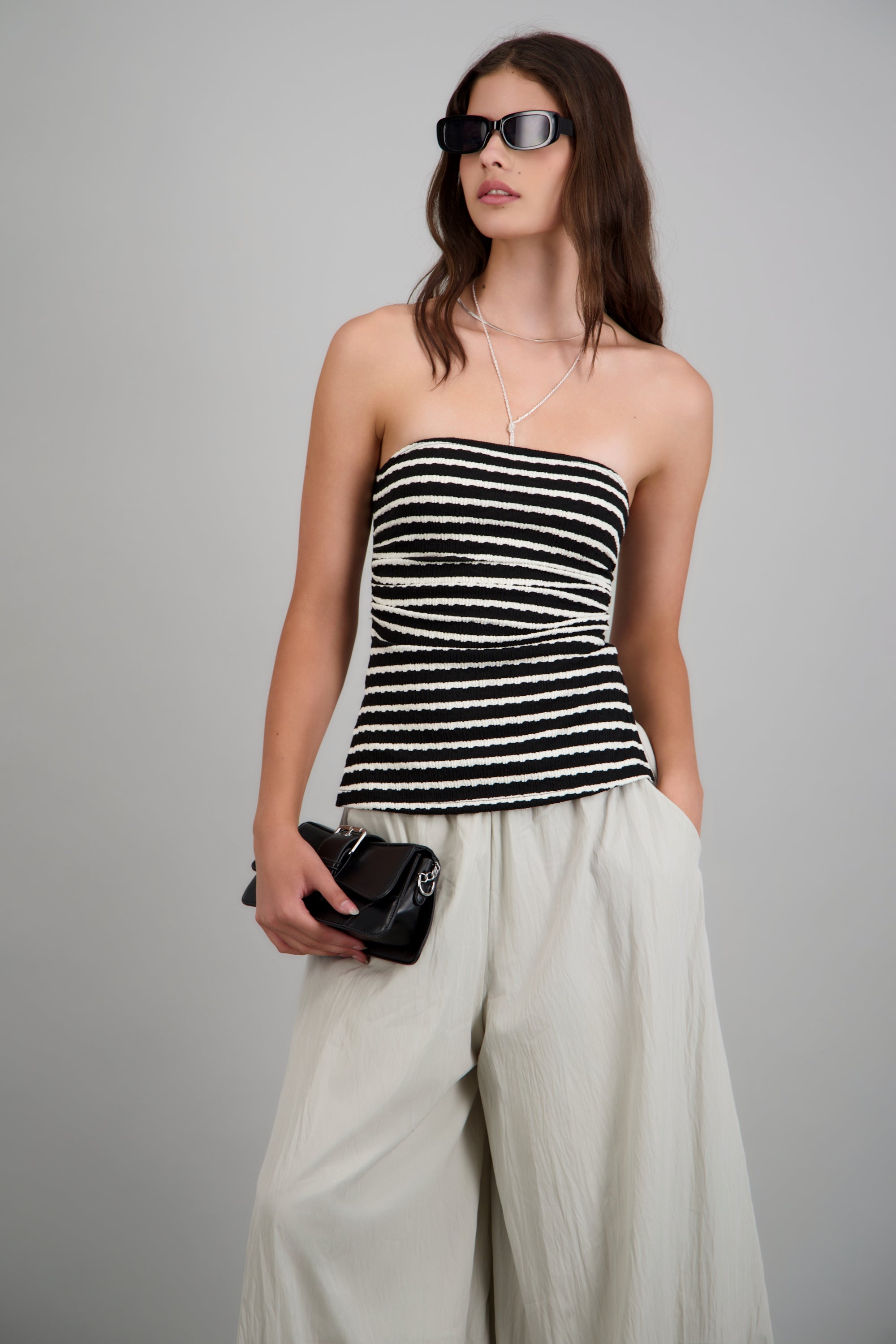 Top tubo rayas textura NEGRO BLANCO