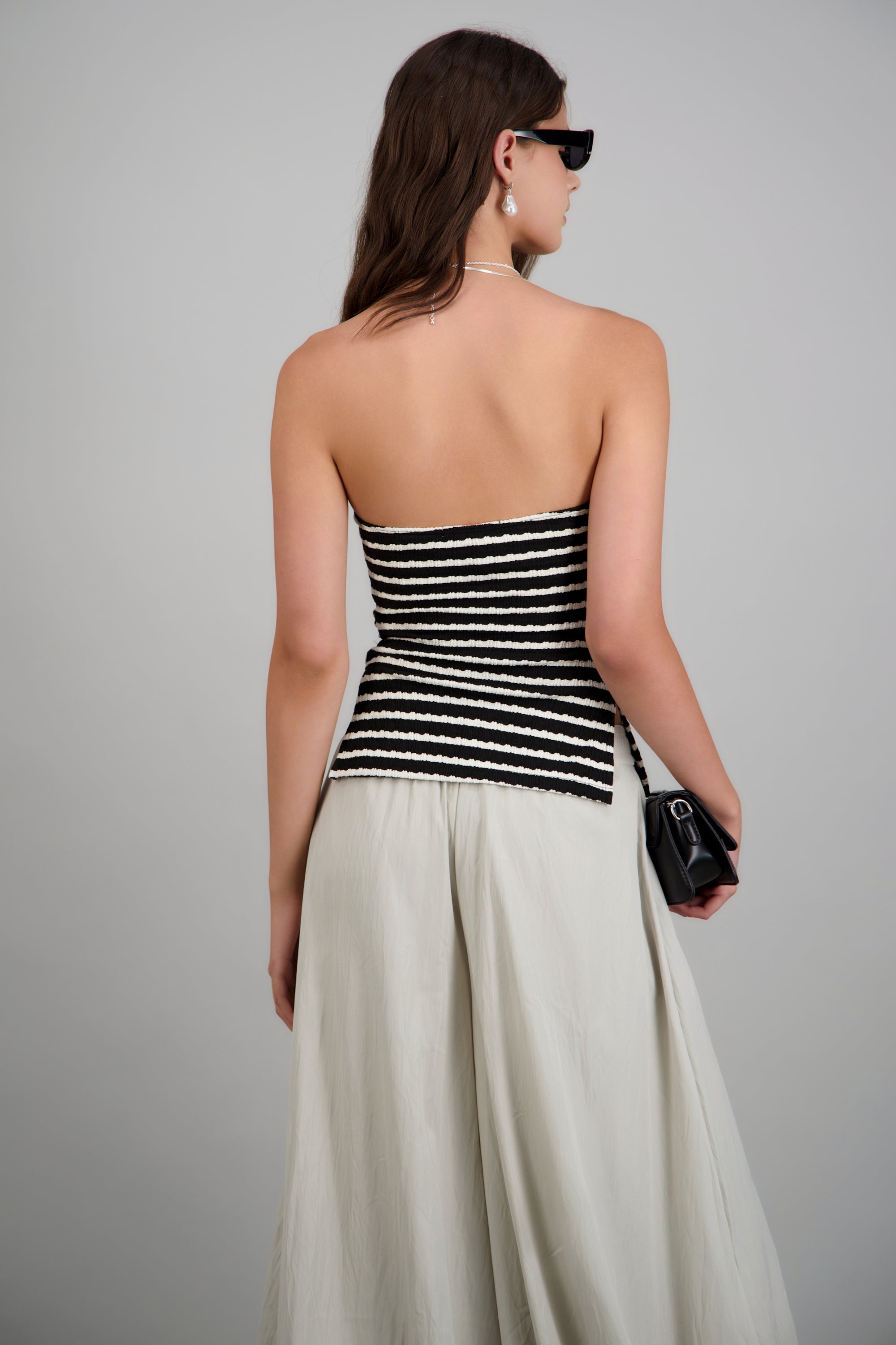 Top tubo rayas textura NEGRO BLANCO