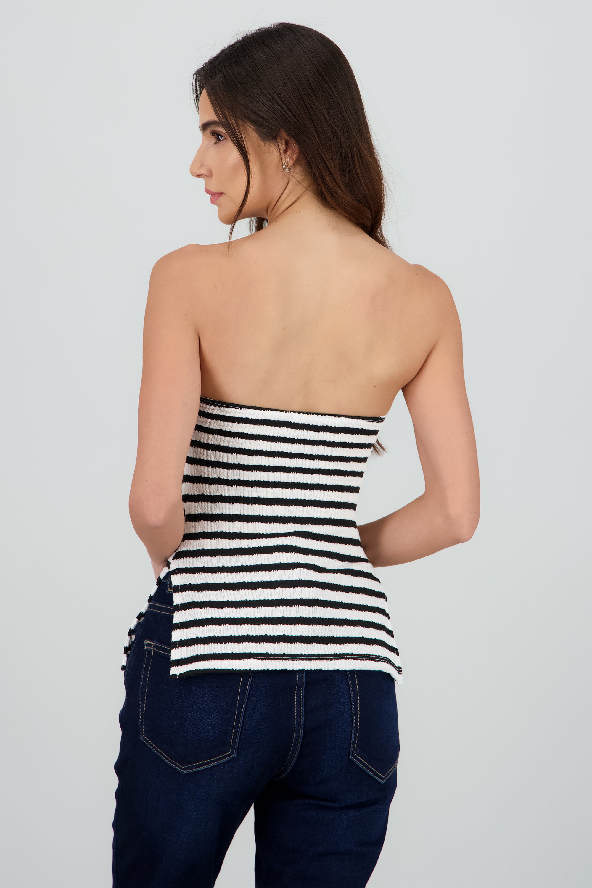 Top tubo rayas textura NEGRO COMBO