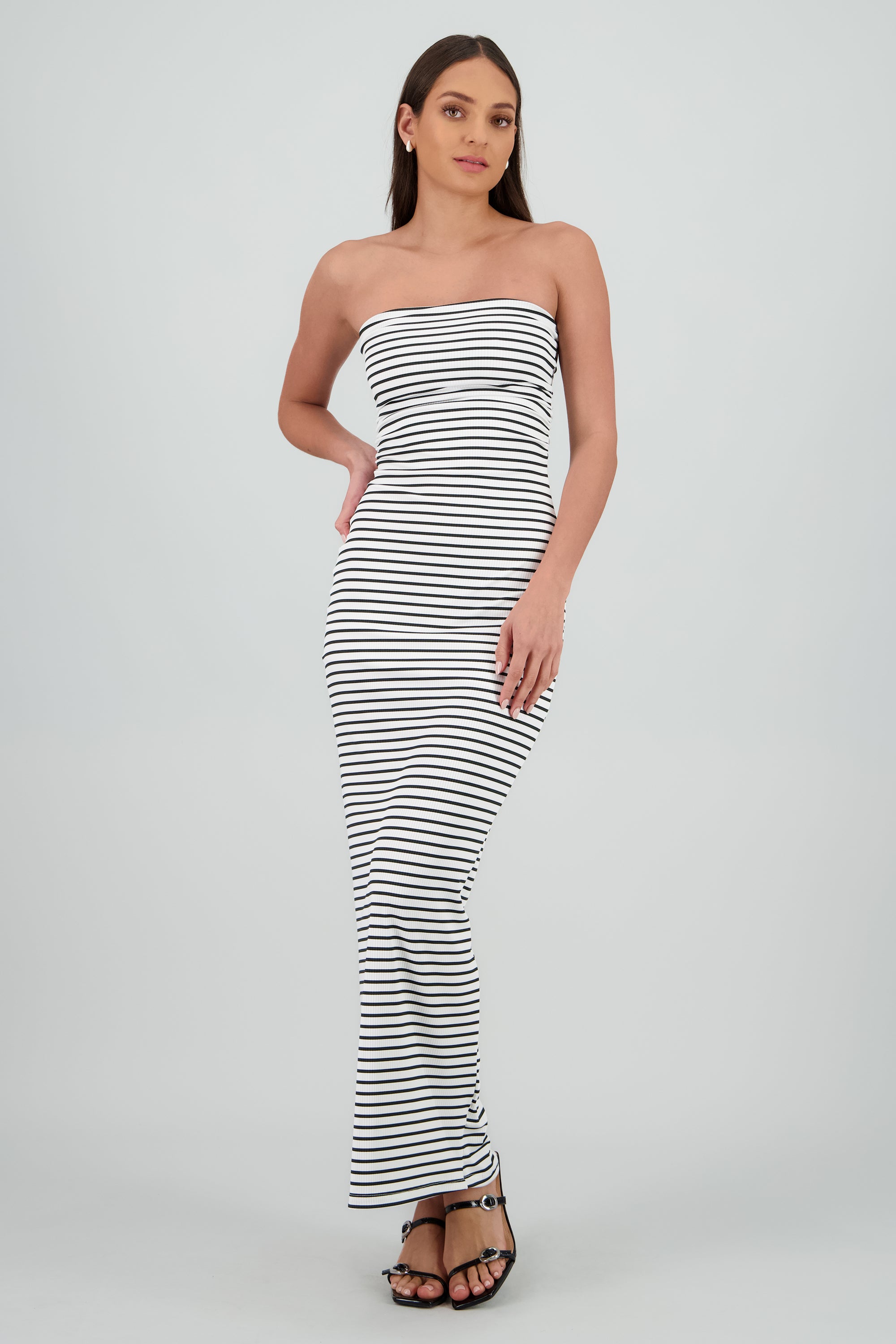 Vestido strapless rayas BLANCO COMBO