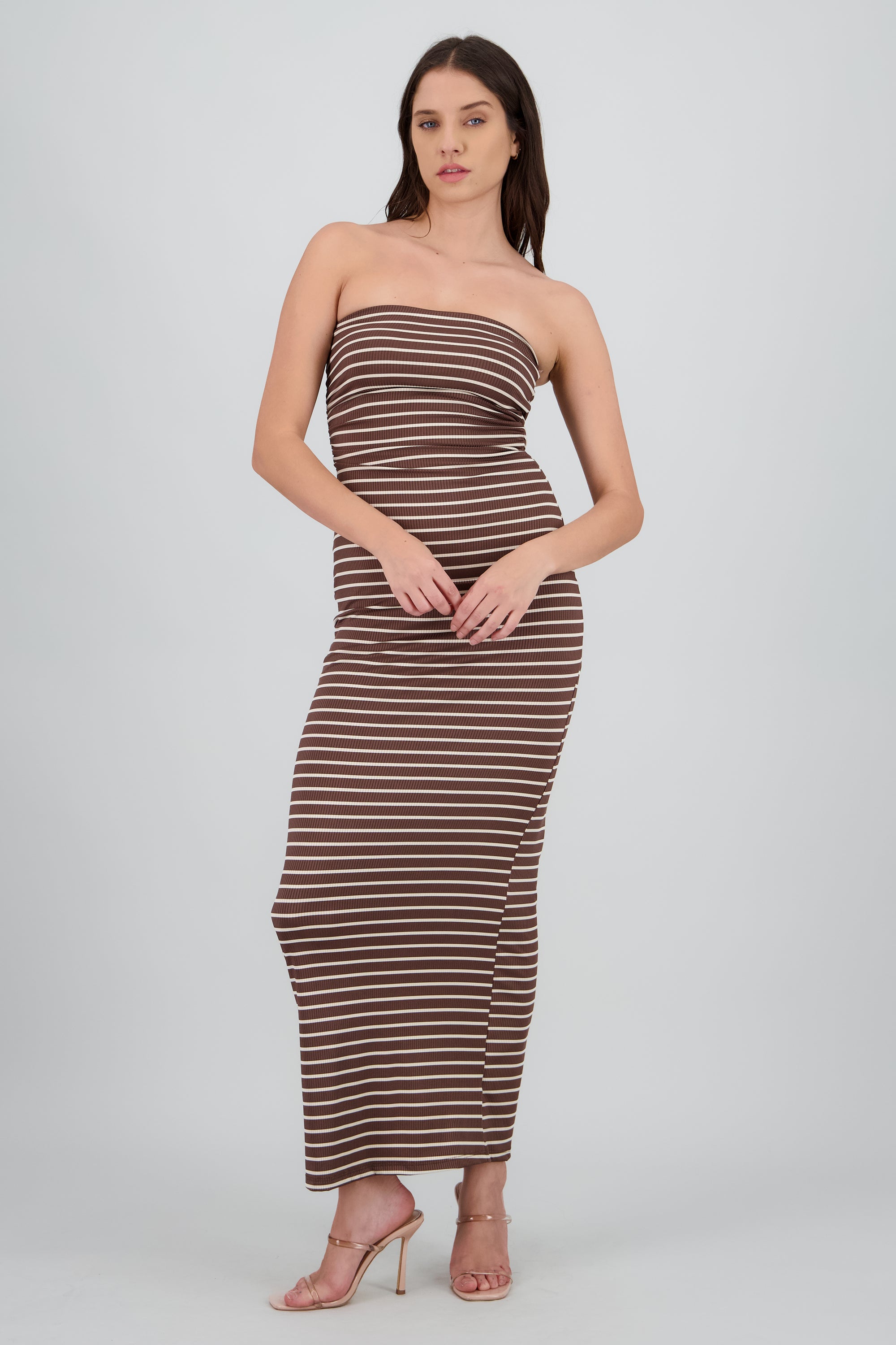 Vestido strapless rayas CAFE COMBO