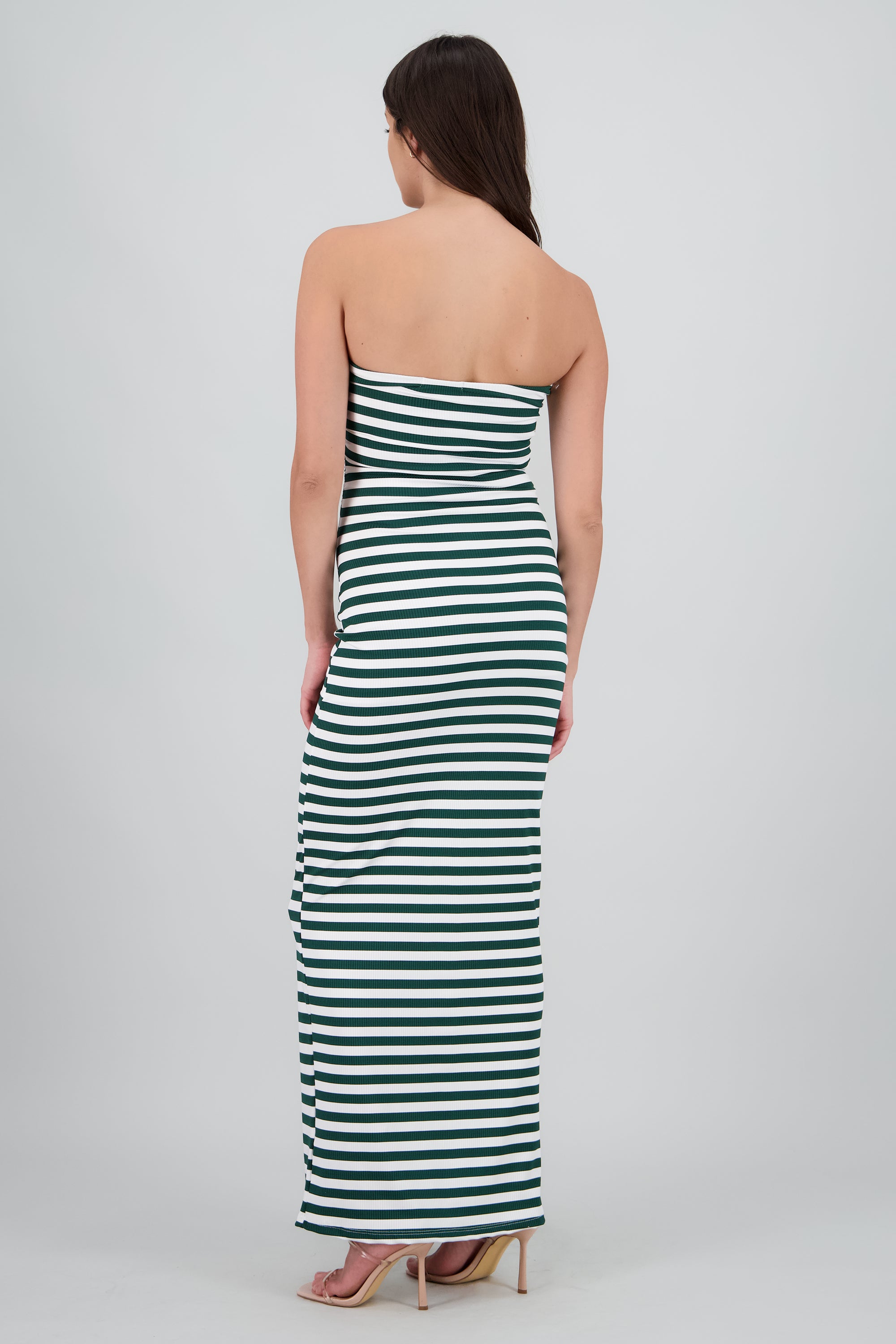 Vestido strapless rayas VERDE CAZADOR