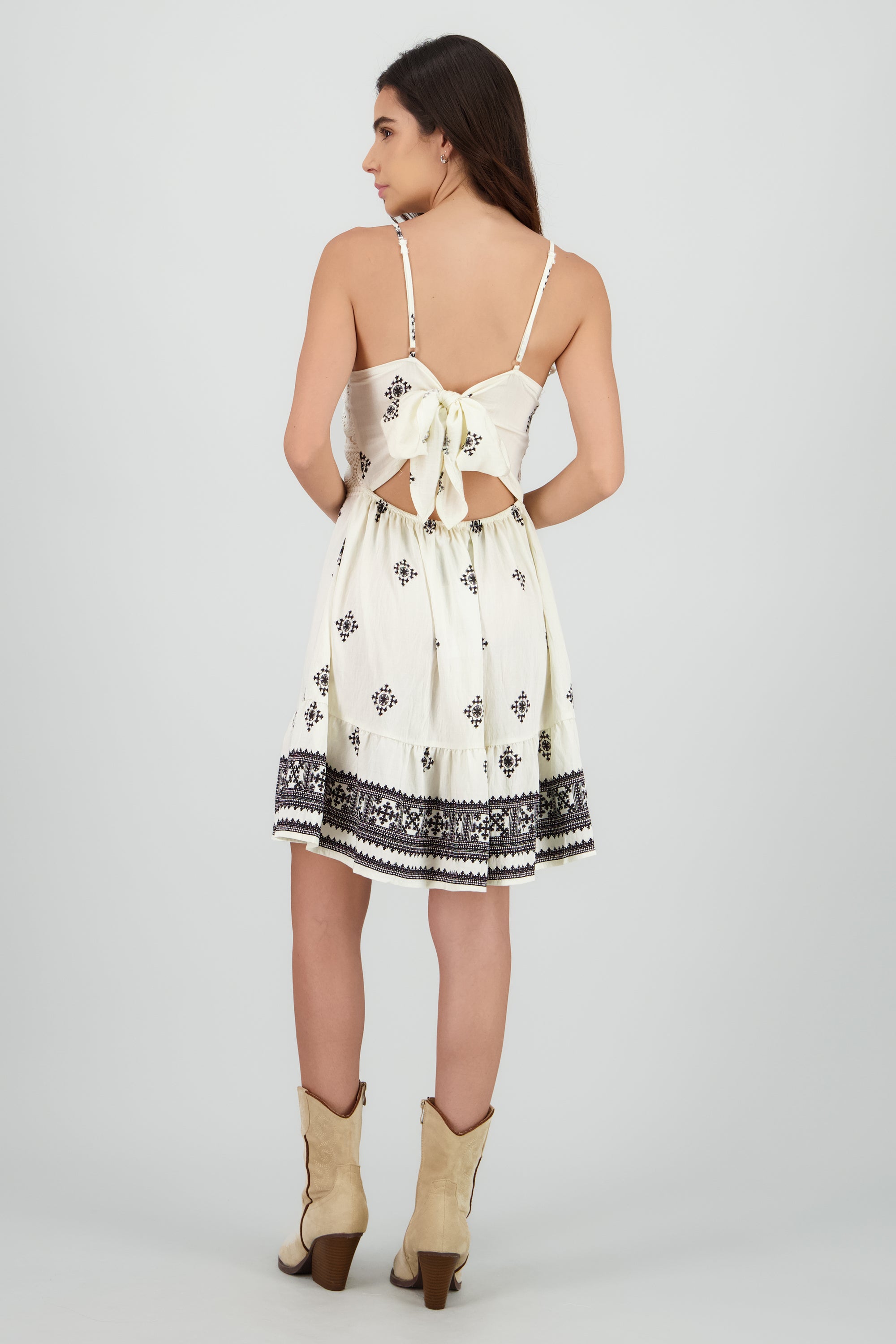 Vestido mini tirantes det bordado BEIGE