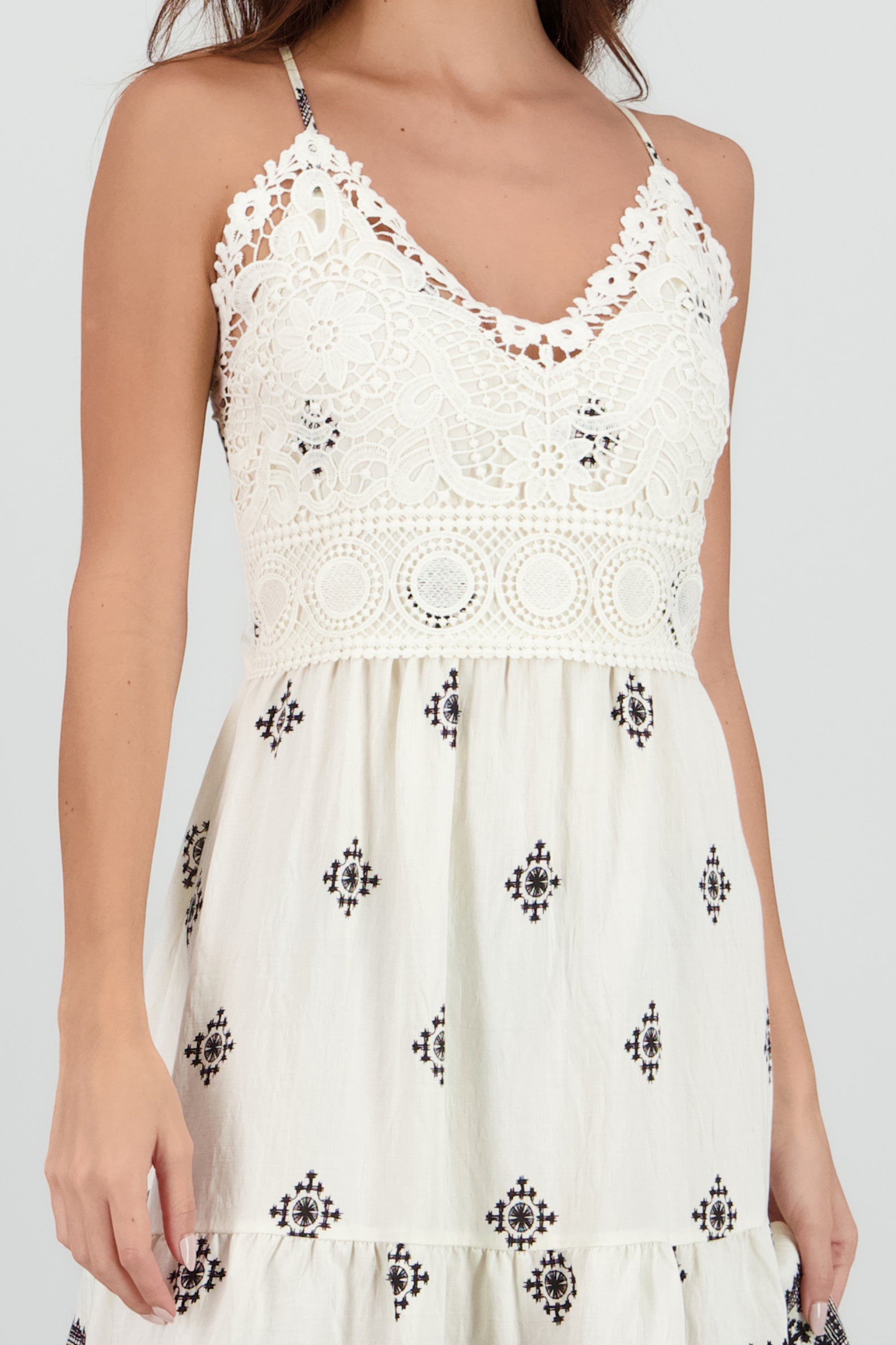 Vestido mini tirantes det bordado BEIGE