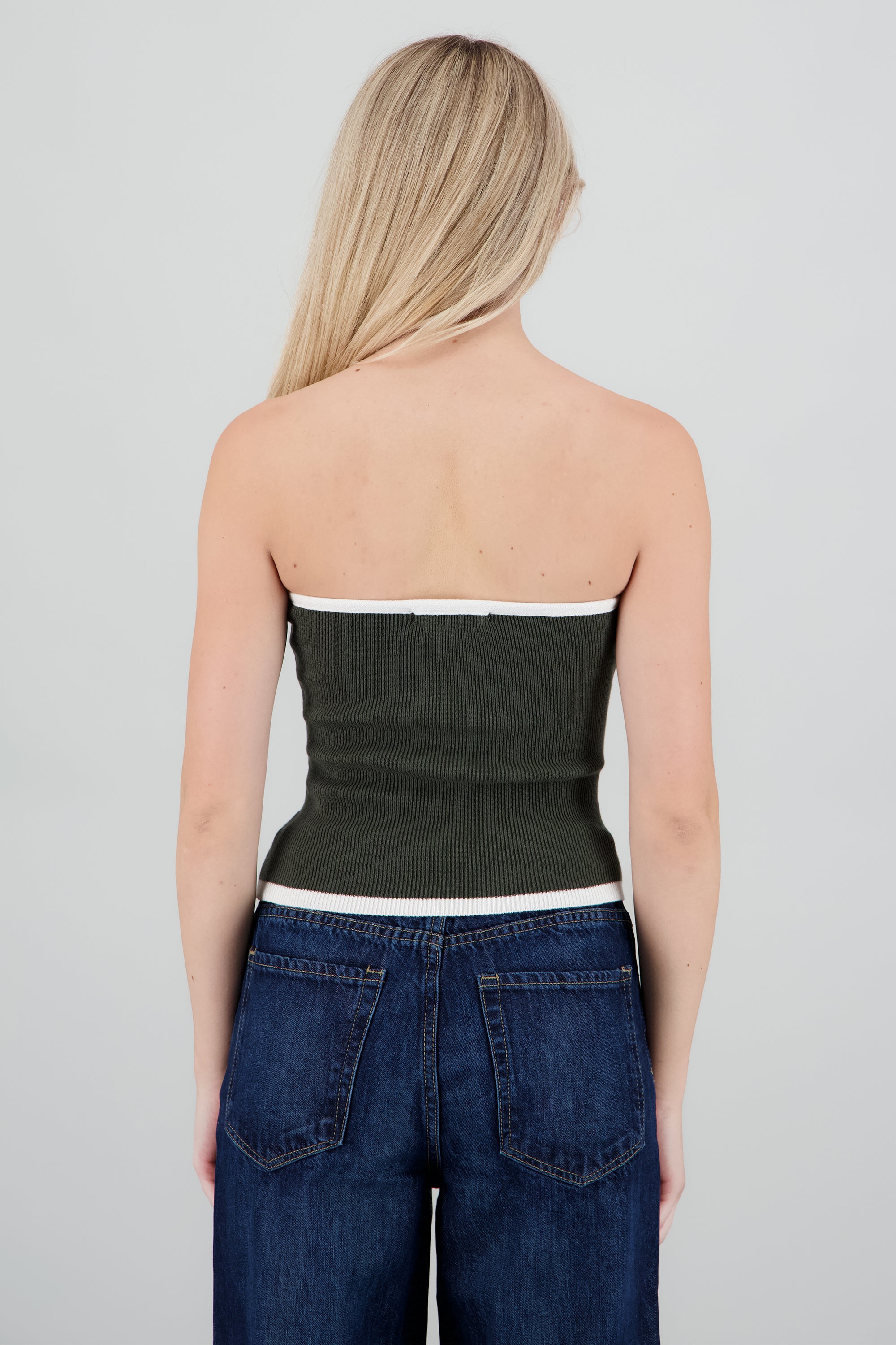 Top strapless detalle moño contraste OLIVO
