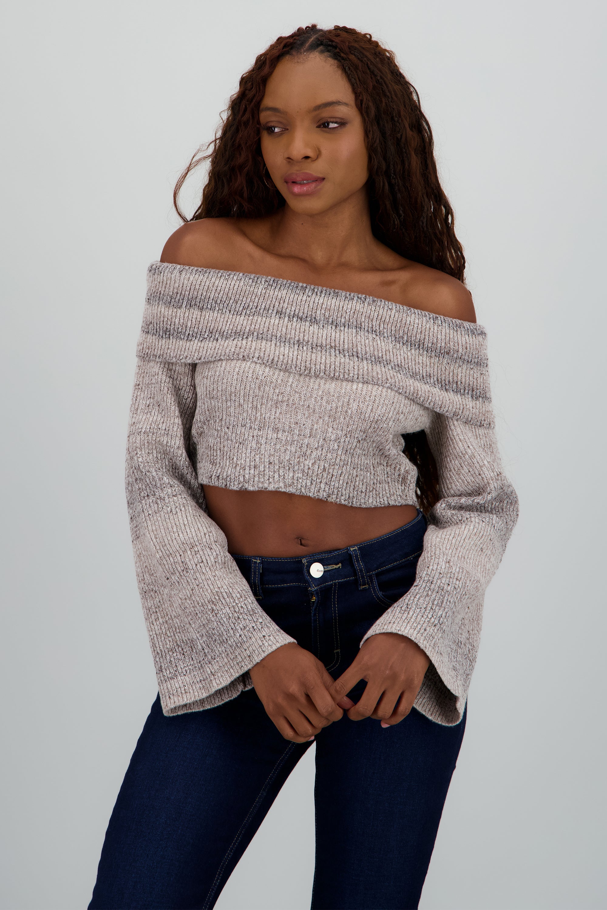 Sueter off shoulder jaspe CAFE COMBO