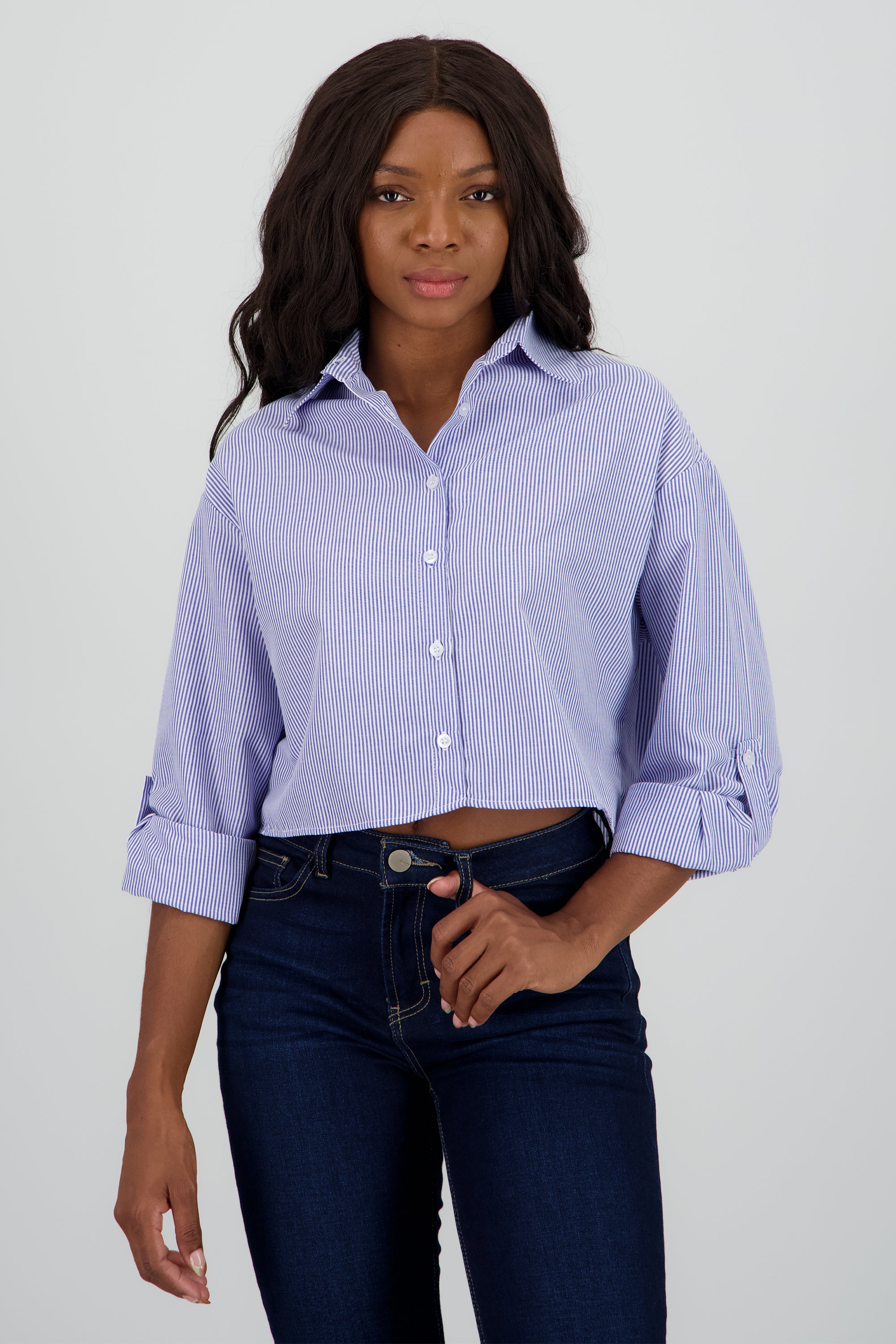 Camisa crop detalle mangas MARINO COMBO
