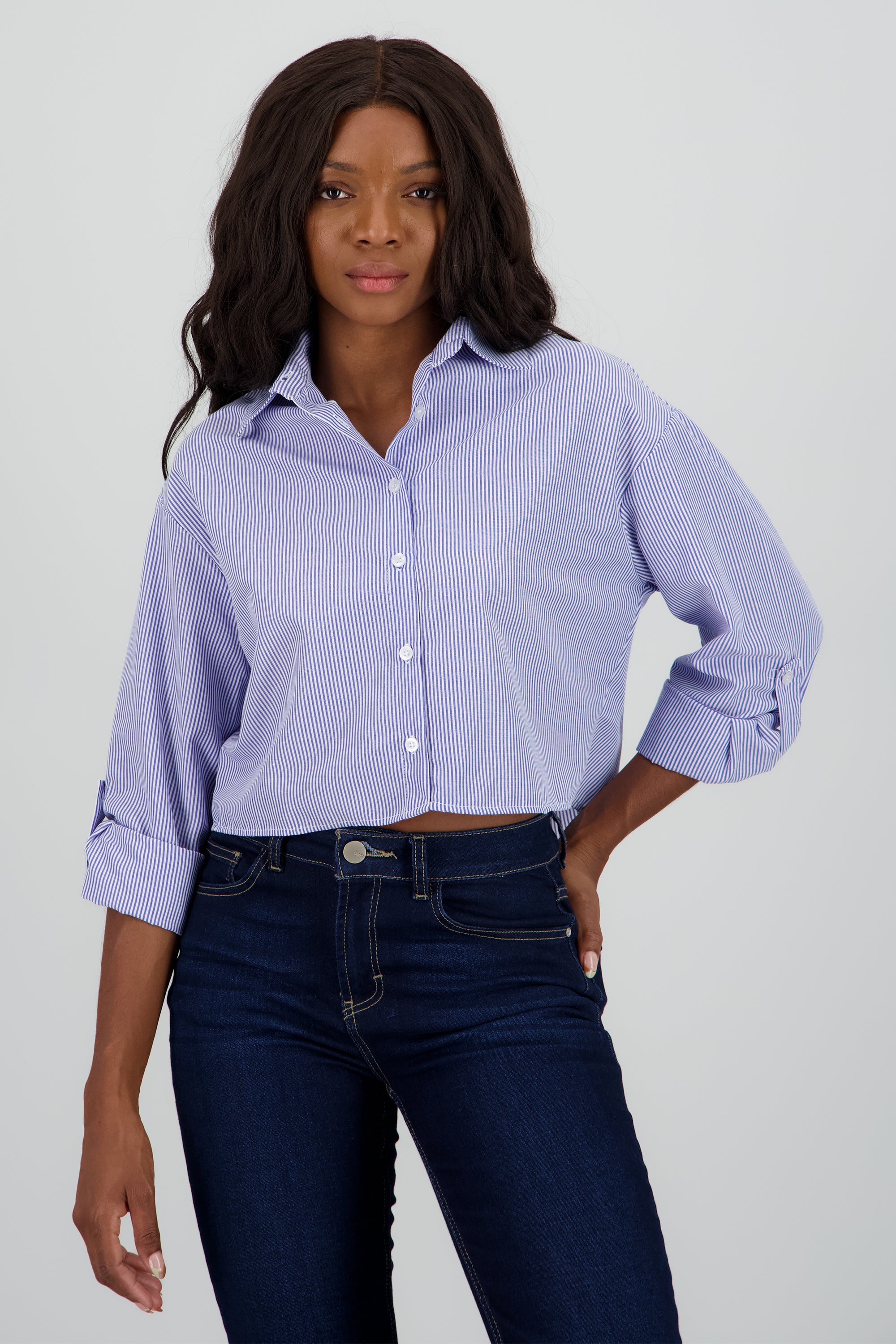 Camisa crop detalle mangas MARINO COMBO