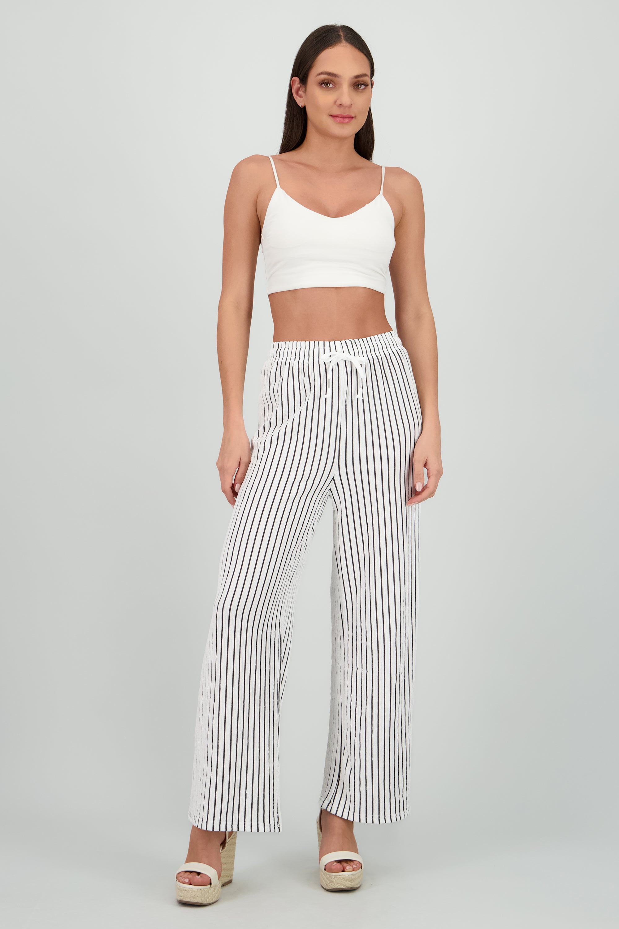 Pantalon rayas fluido HUESO COMBO