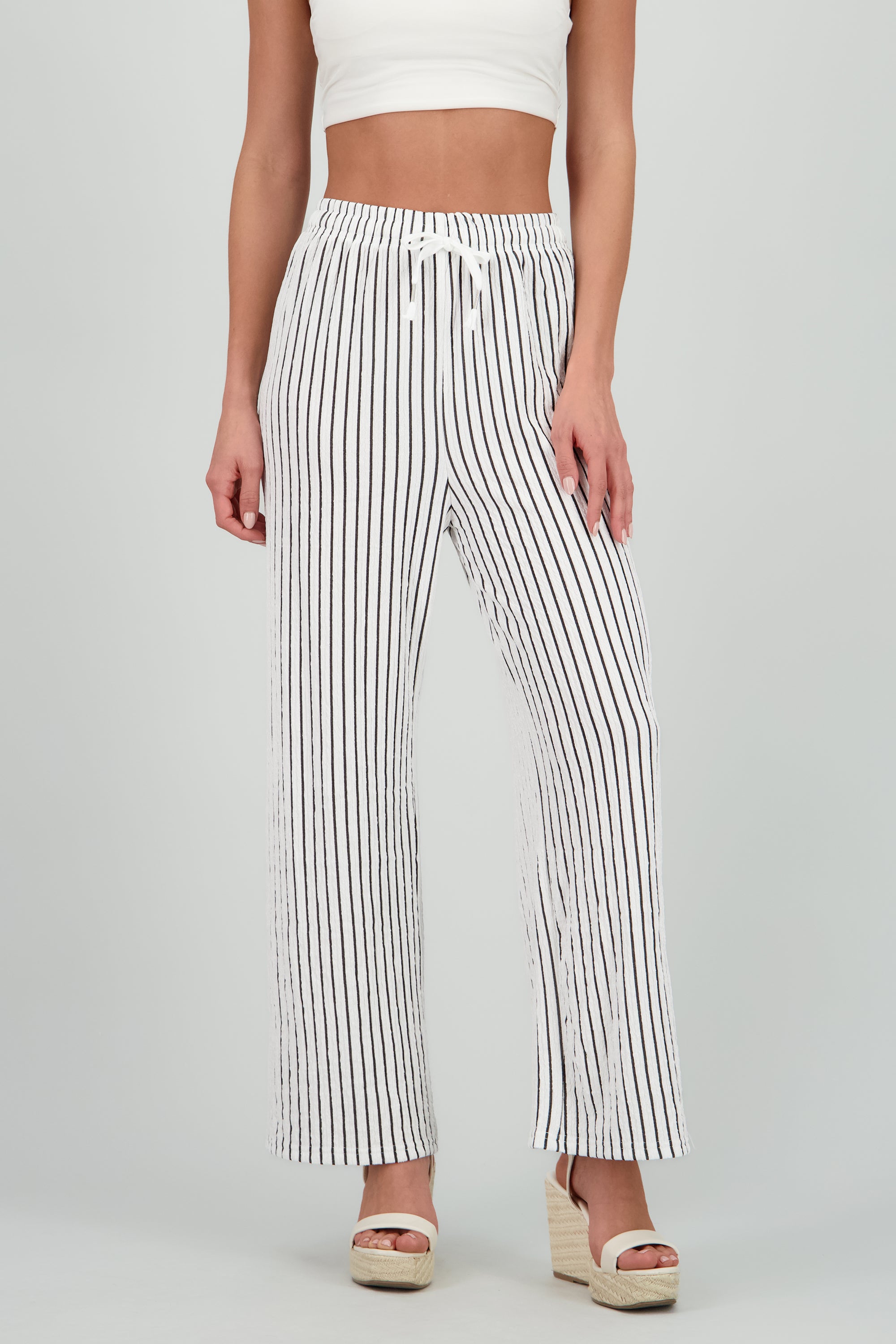 Pantalon rayas fluido HUESO COMBO