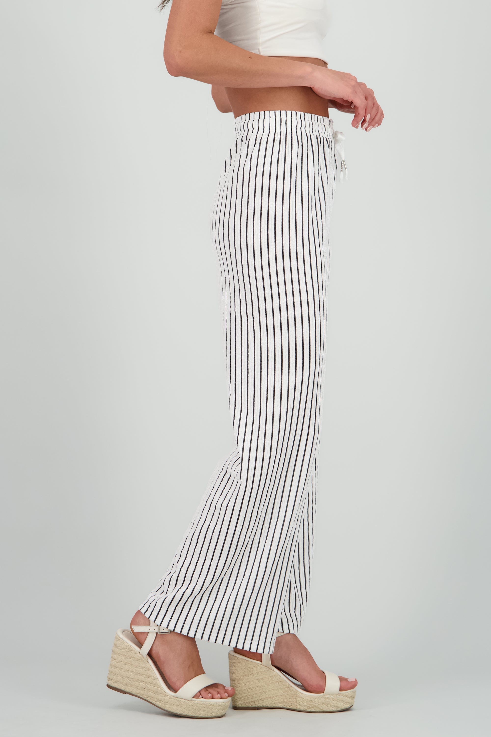 Pantalon rayas fluido HUESO COMBO