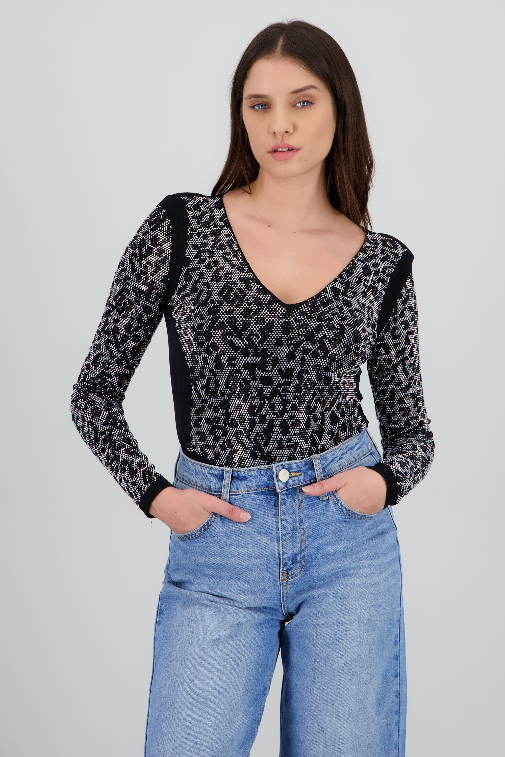 Bodysuit animal print brillos NEGRO COMBO