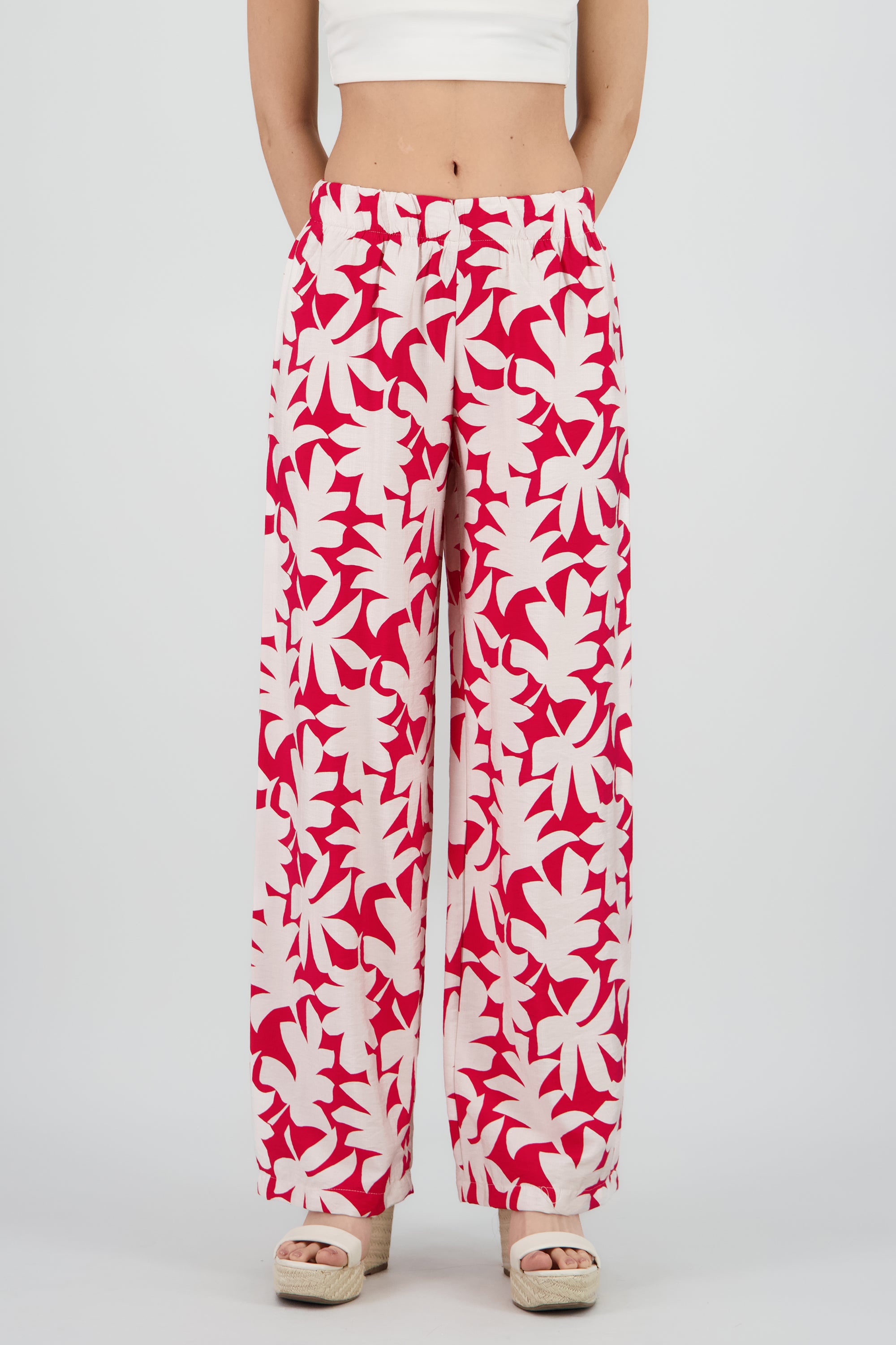 Pantalon amplio estampado flores ROJO COMBO