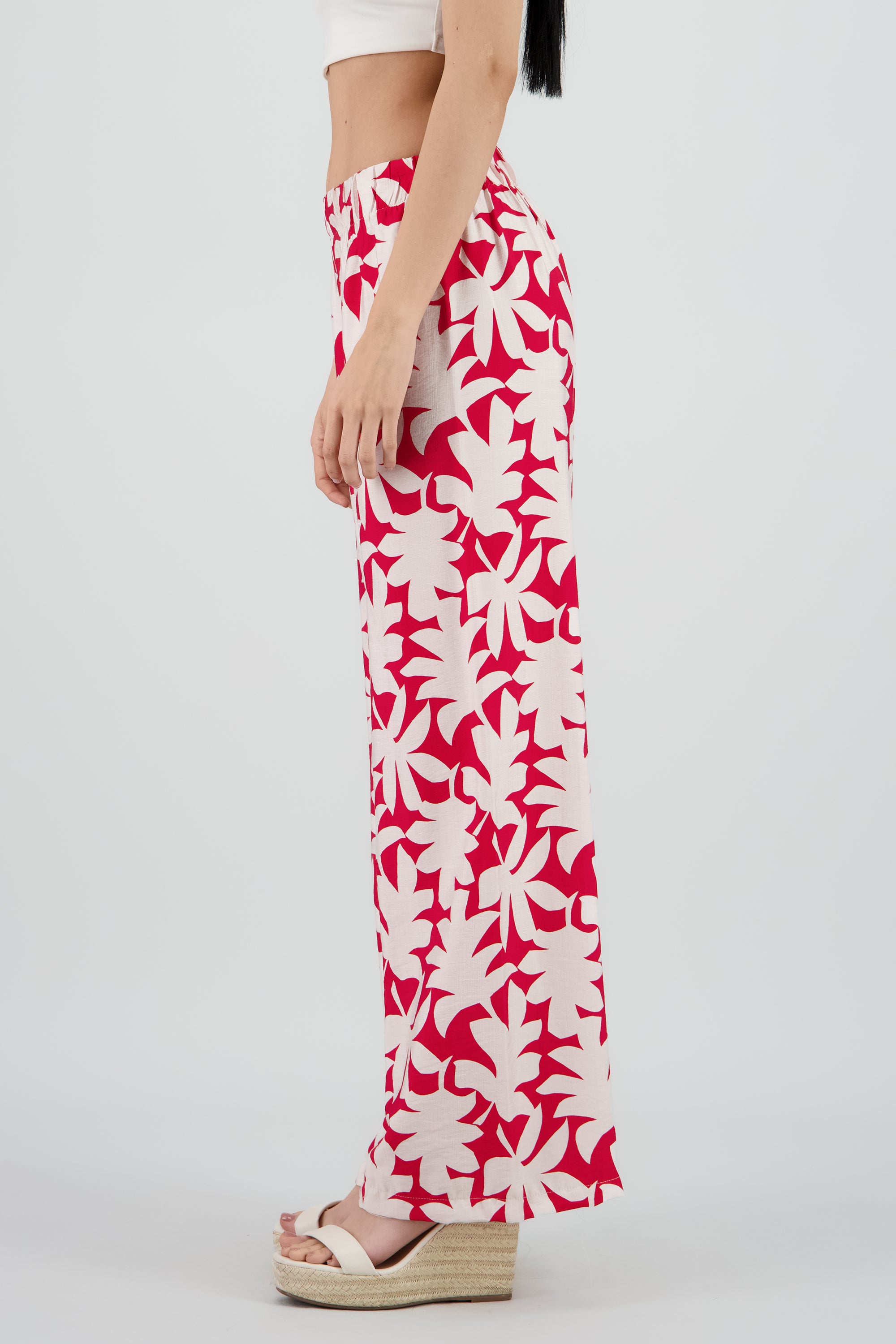 Pantalon amplio estampado flores ROJO COMBO