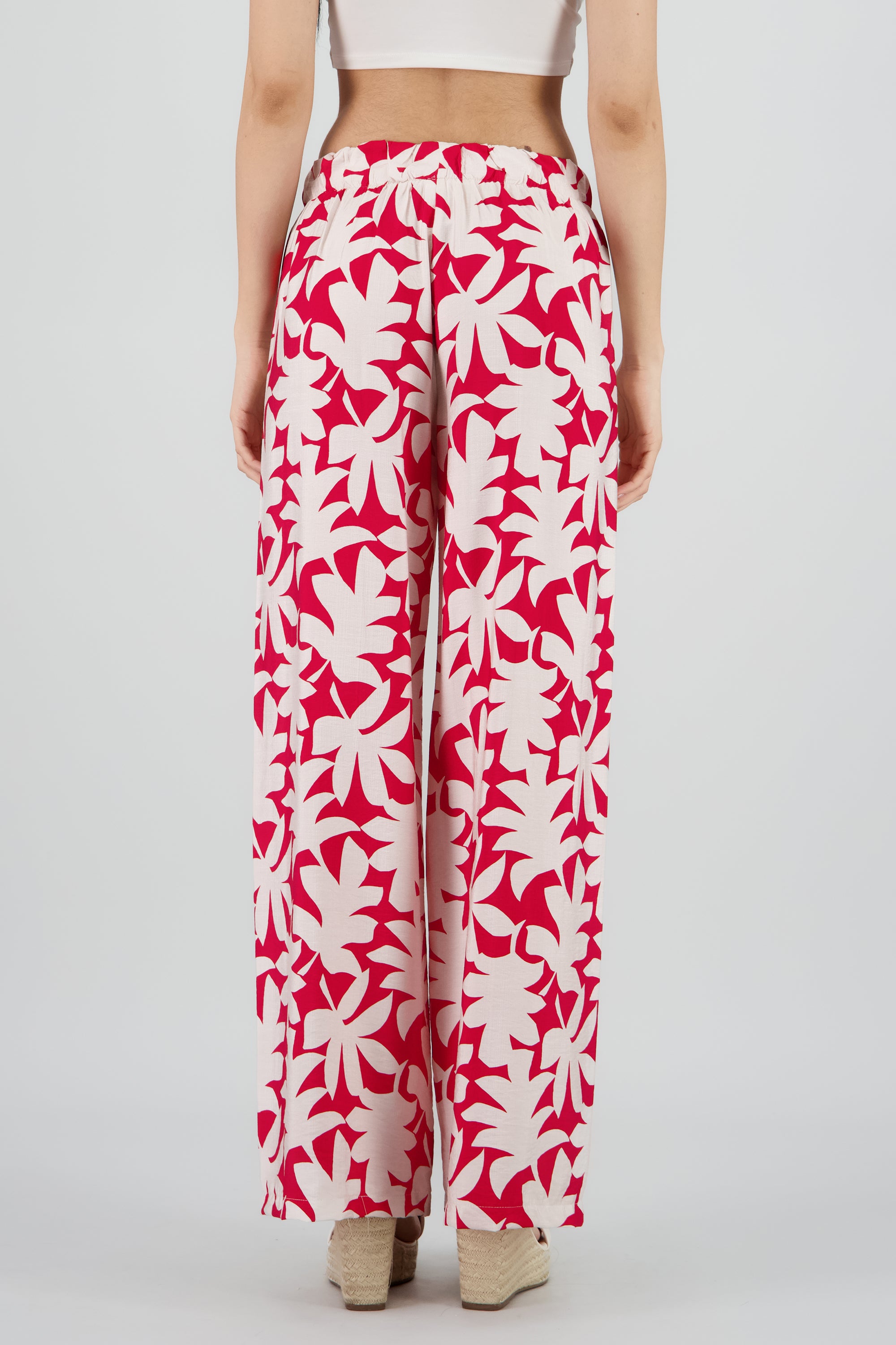 Pantalon amplio estampado flores ROJO COMBO