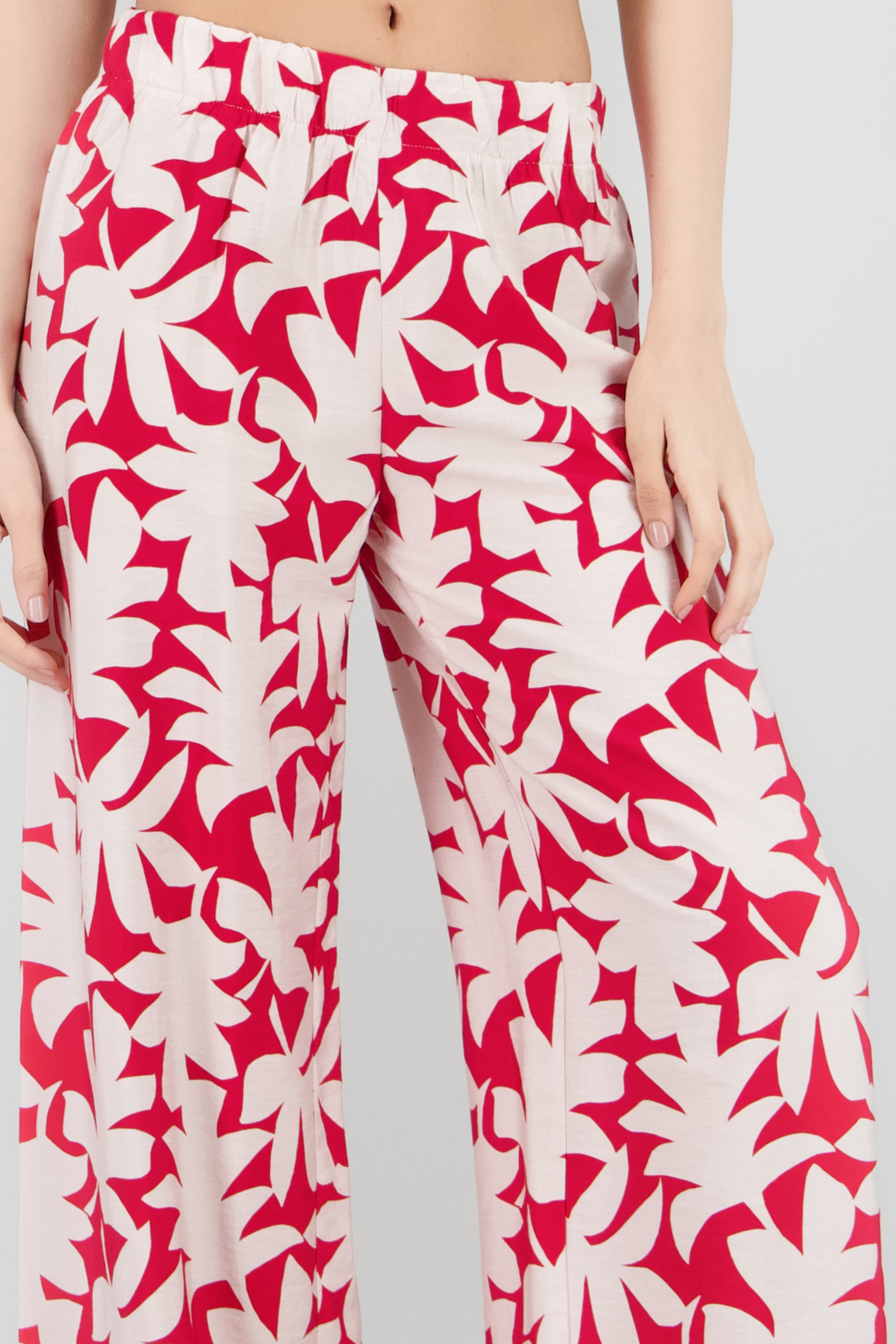 Pantalon amplio estampado flores ROJO COMBO