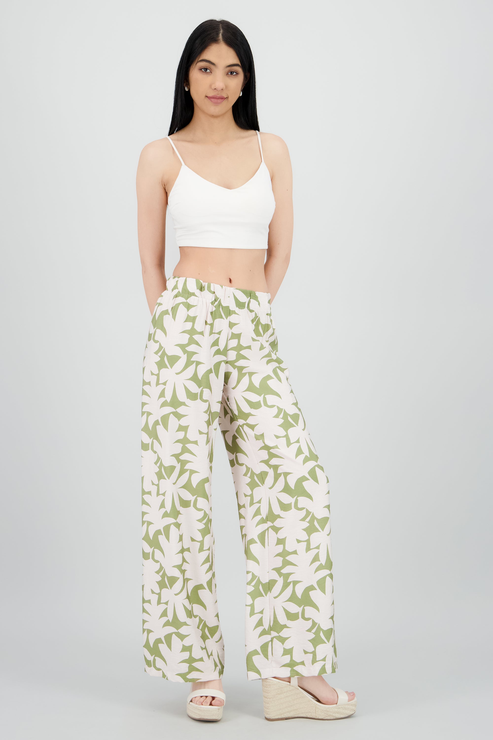 Pantalon amplio estampado flores VERDE COMBO
