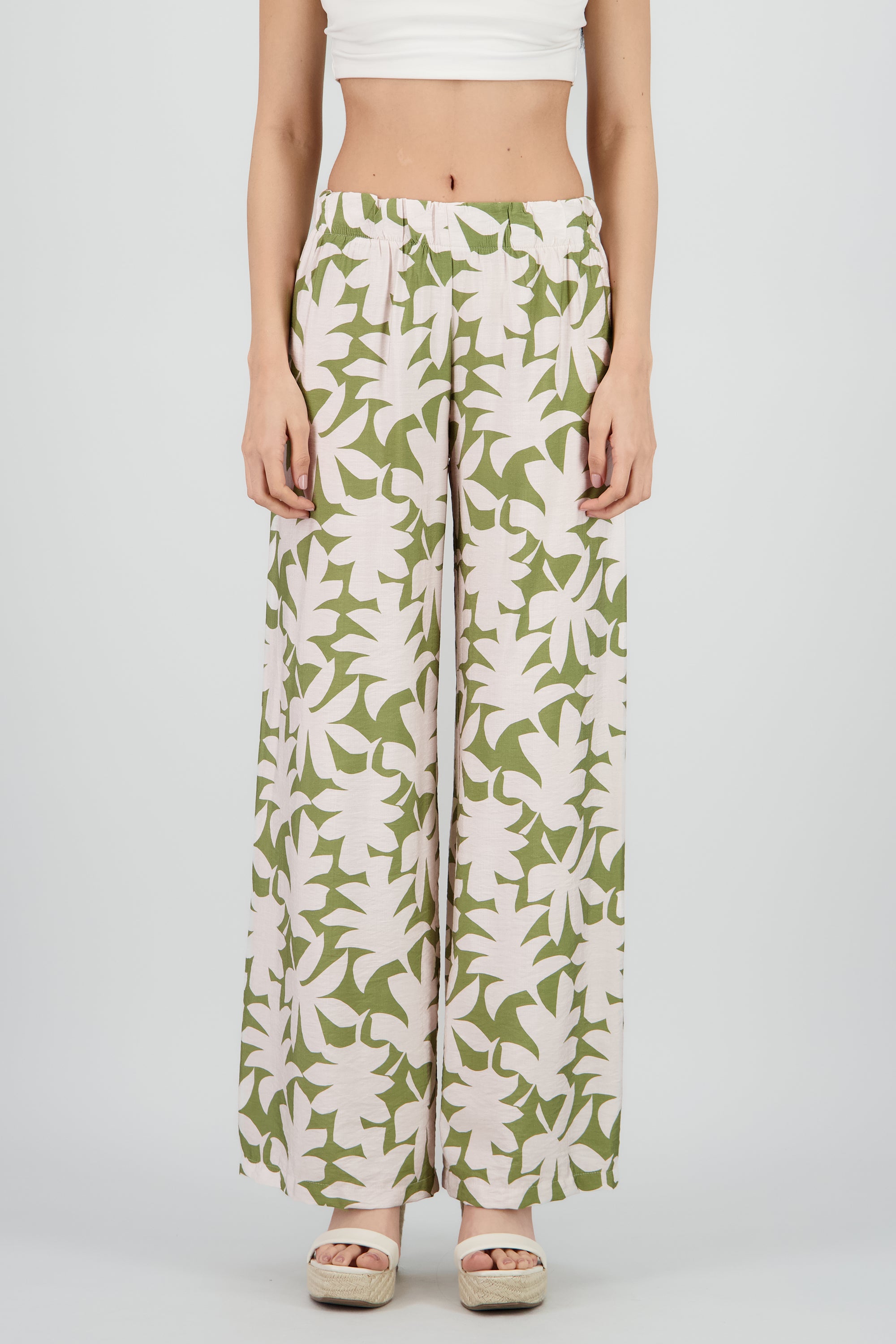 Pantalon amplio estampado flores VERDE COMBO