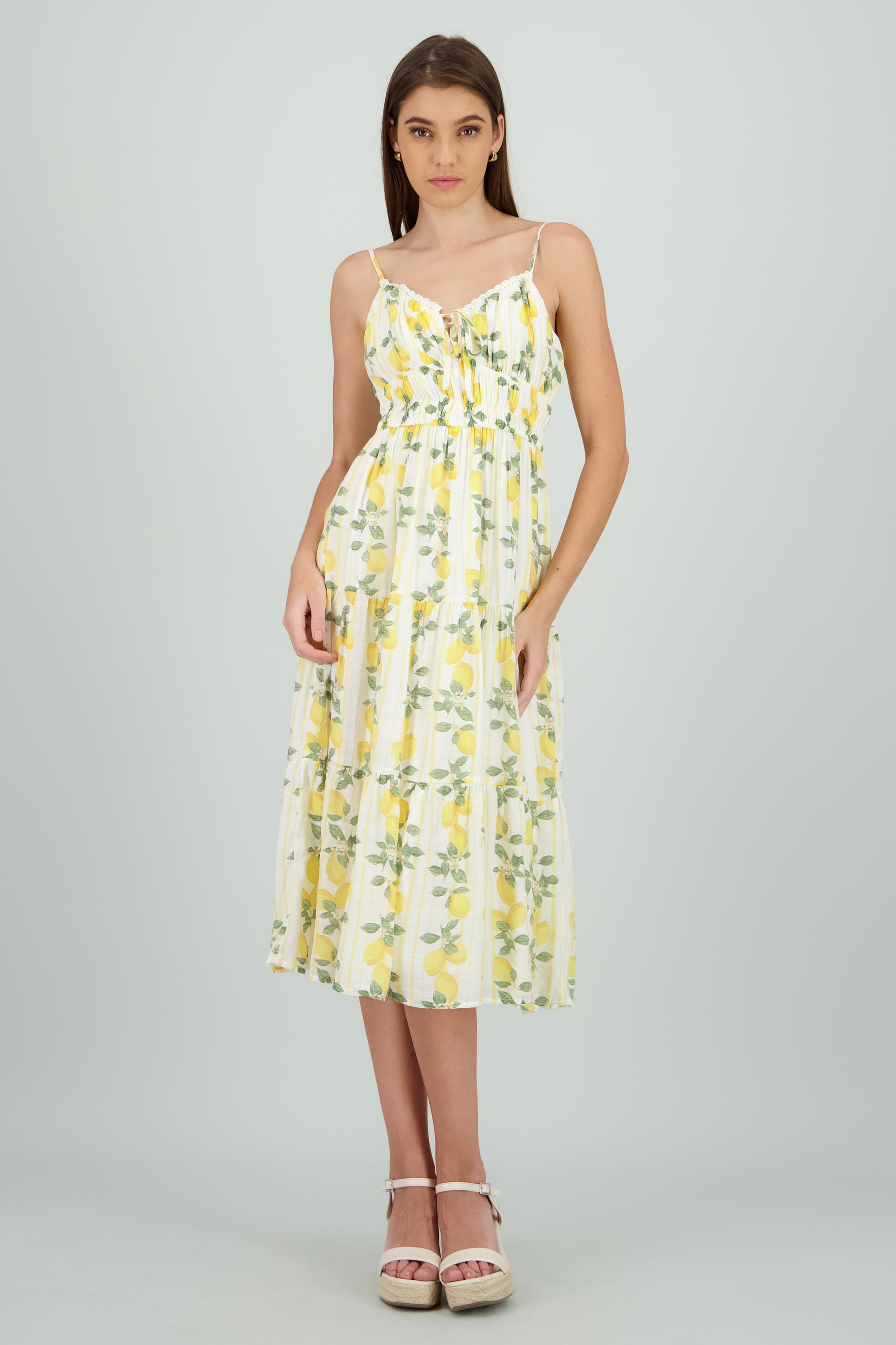 Vestido midi estampado limon AMARILLO COMBO
