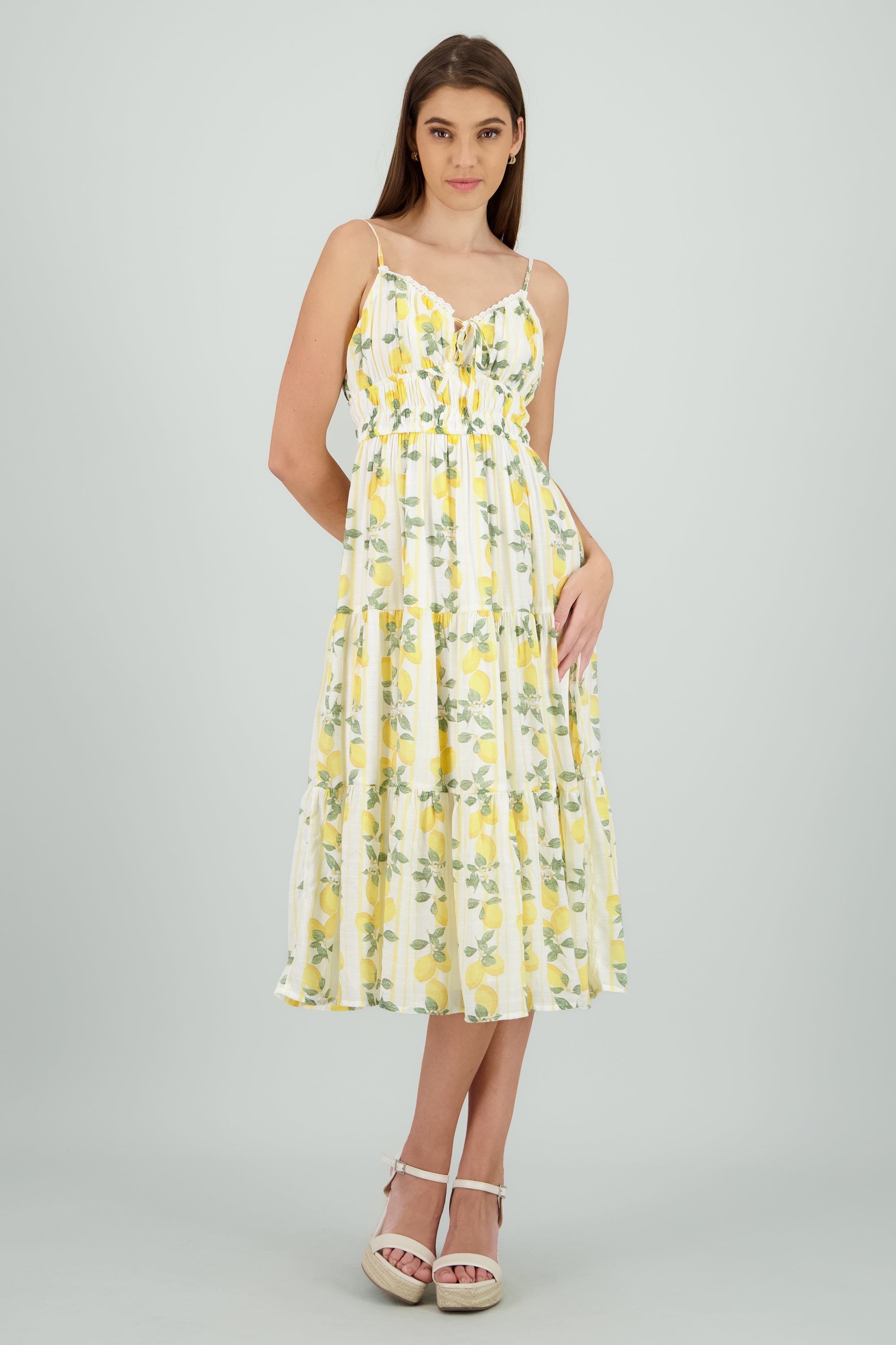 Vestido midi estampado limon AMARILLO COMBO