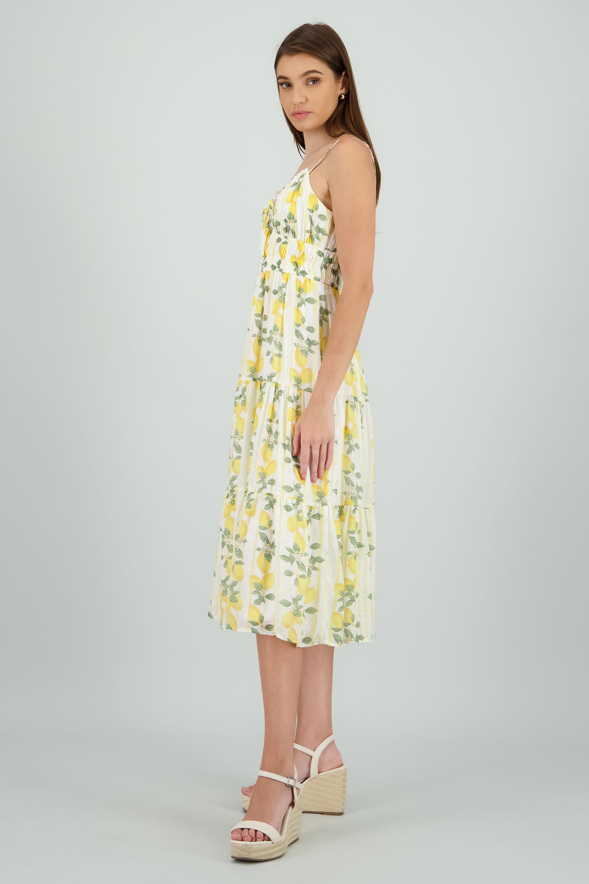 Vestido midi estampado limon AMARILLO COMBO