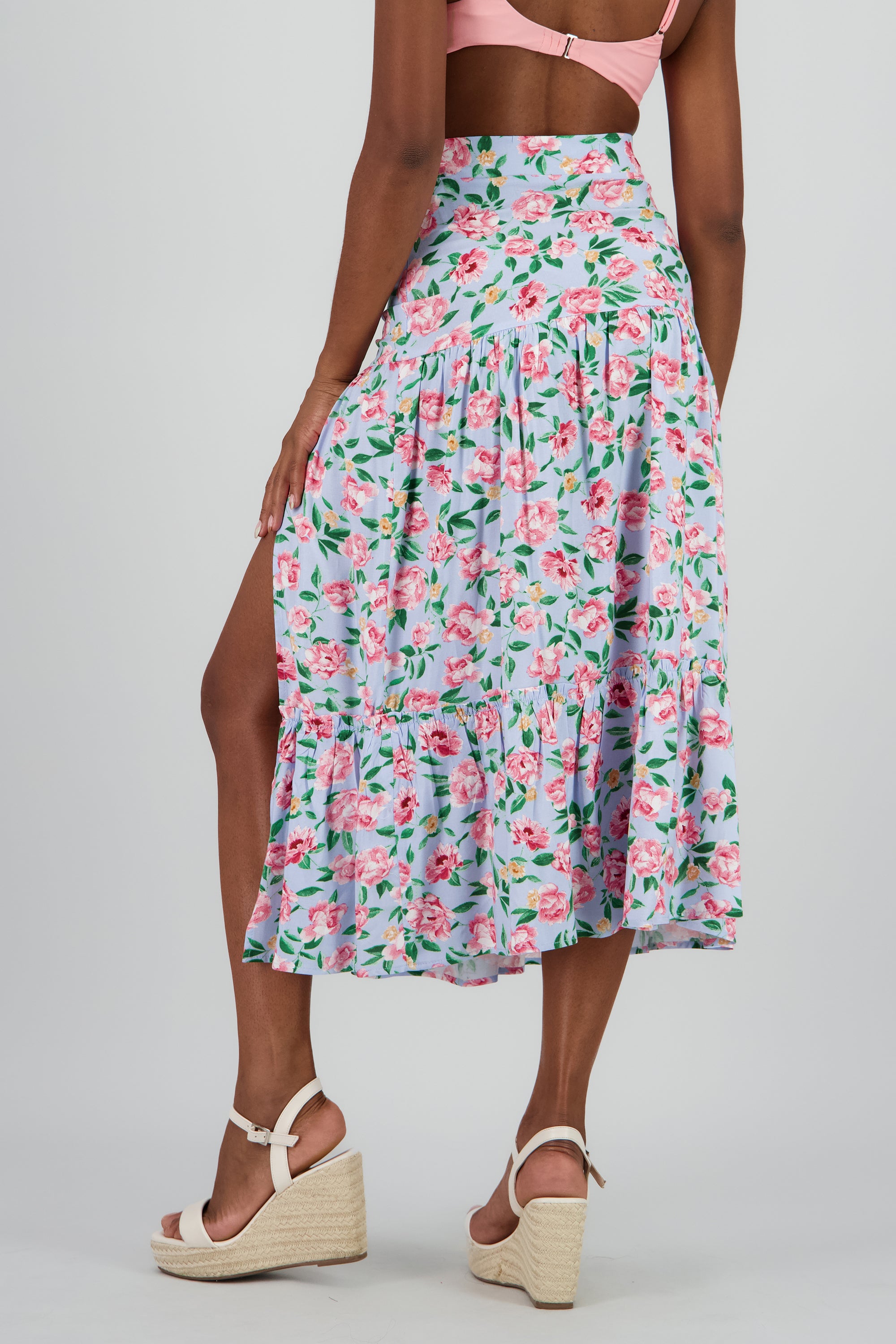 Falda estampado midi abertura AZUL COMBO