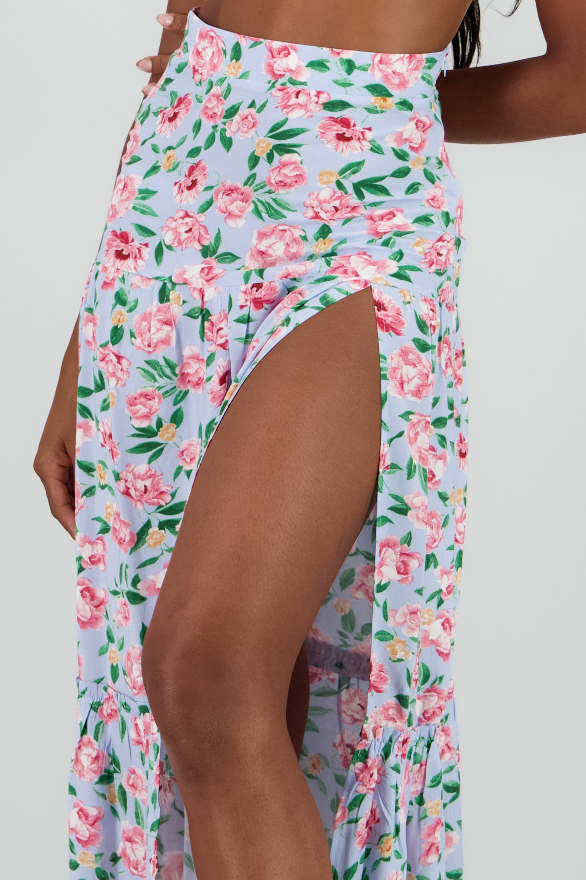 Falda estampado midi abertura AZUL COMBO