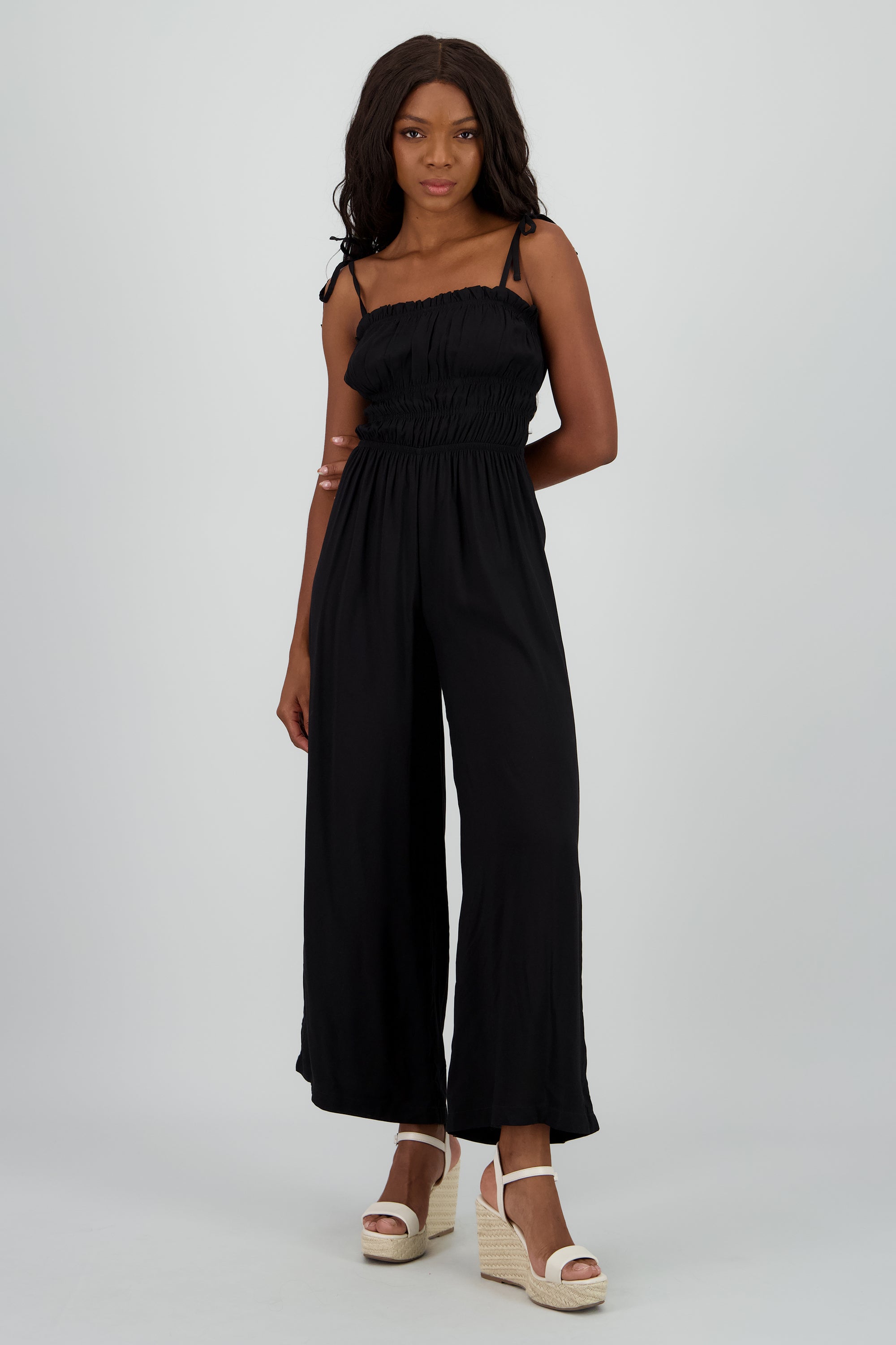 Jumpsuit largo tirantes smock NEGRO