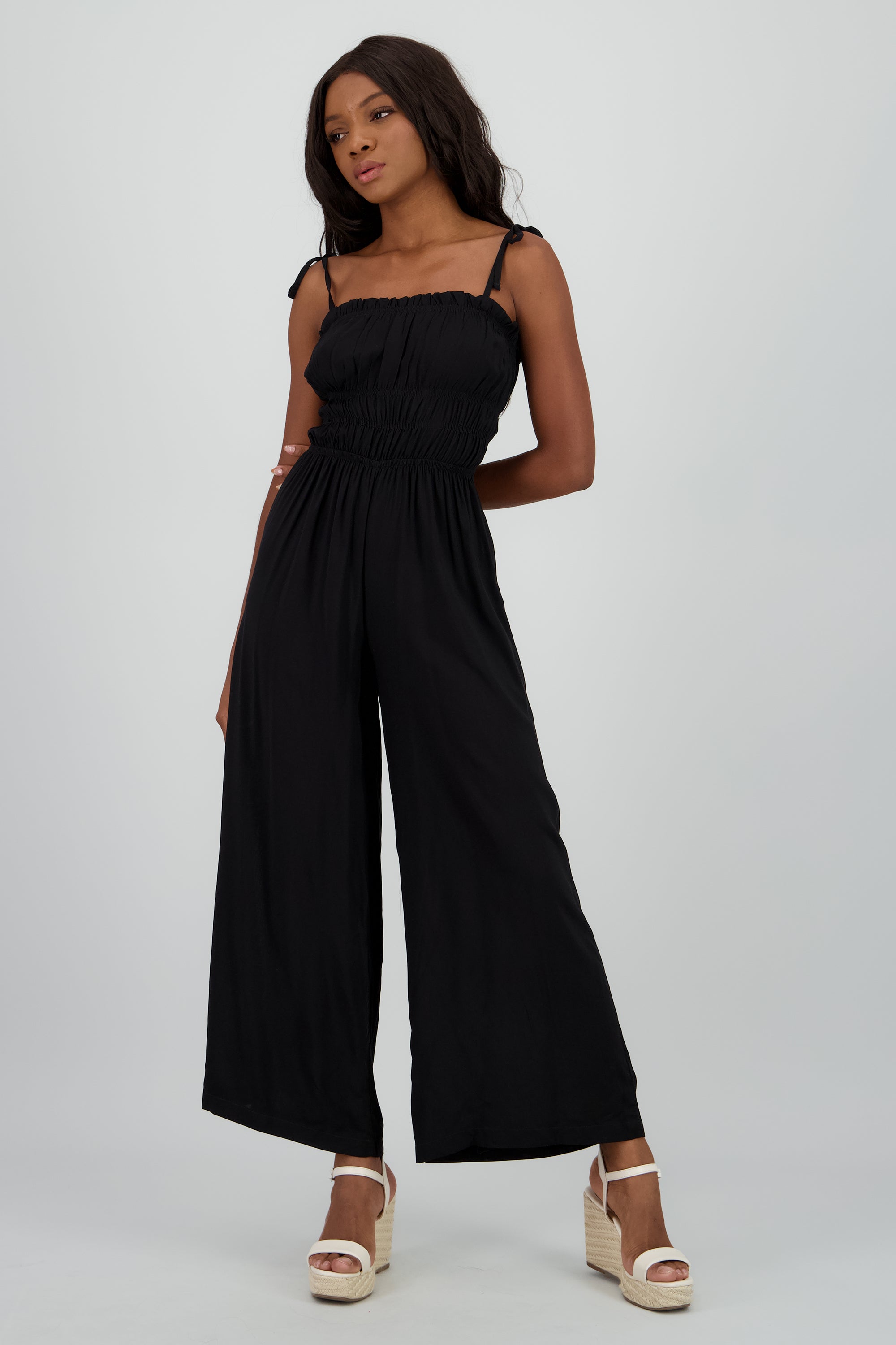 Jumpsuit largo tirantes smock NEGRO