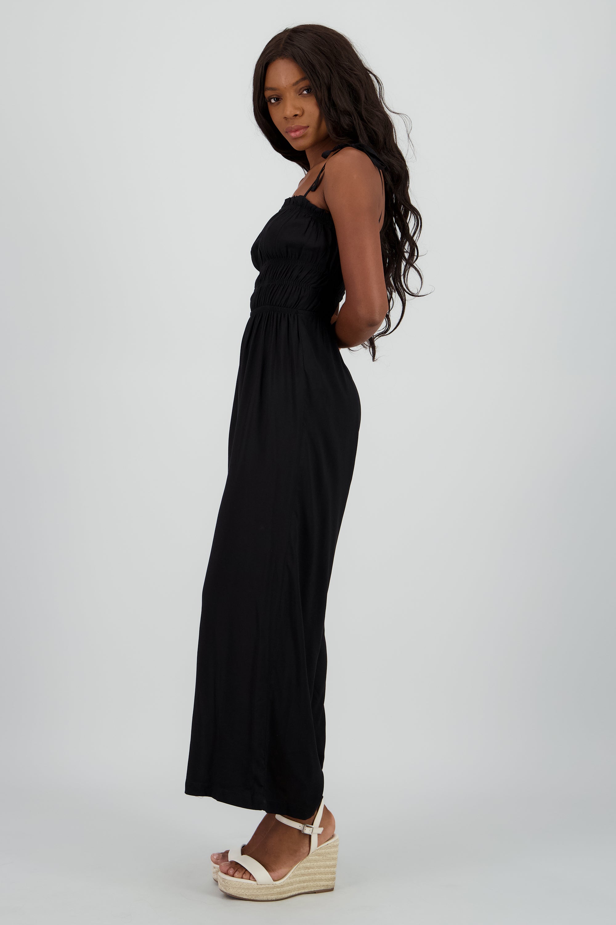 Jumpsuit largo tirantes smock NEGRO