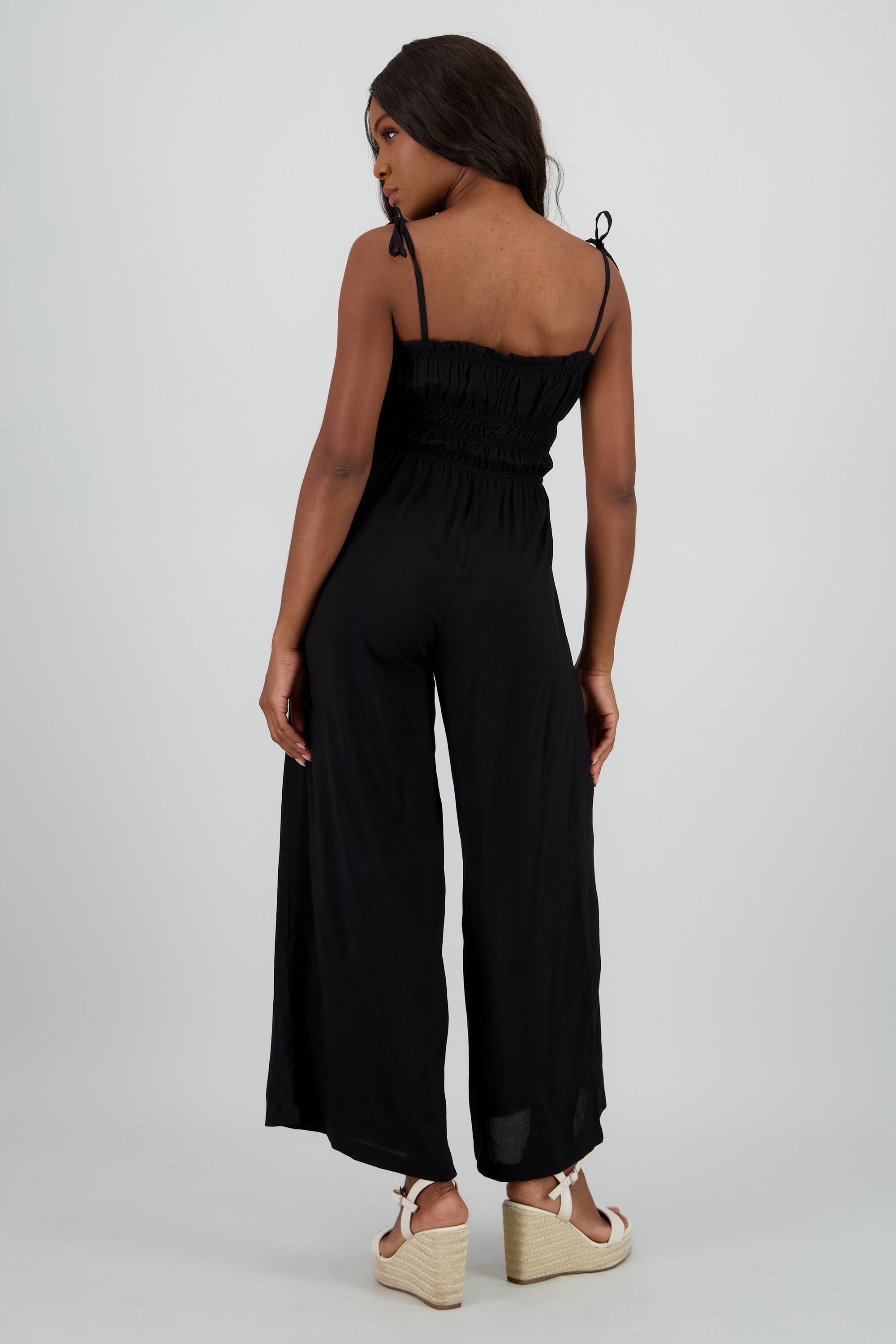 Jumpsuit largo tirantes smock NEGRO