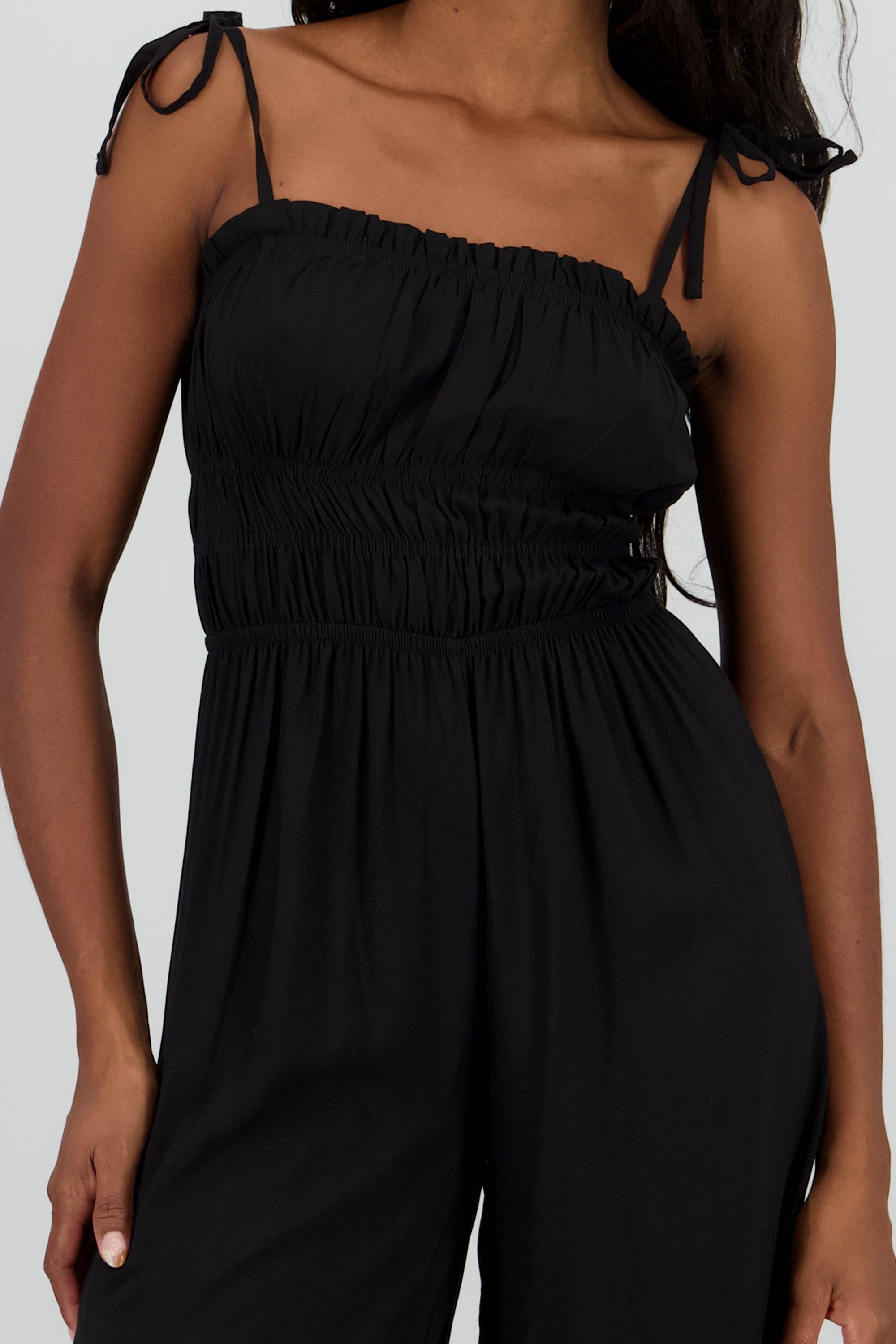 Jumpsuit largo tirantes smock NEGRO