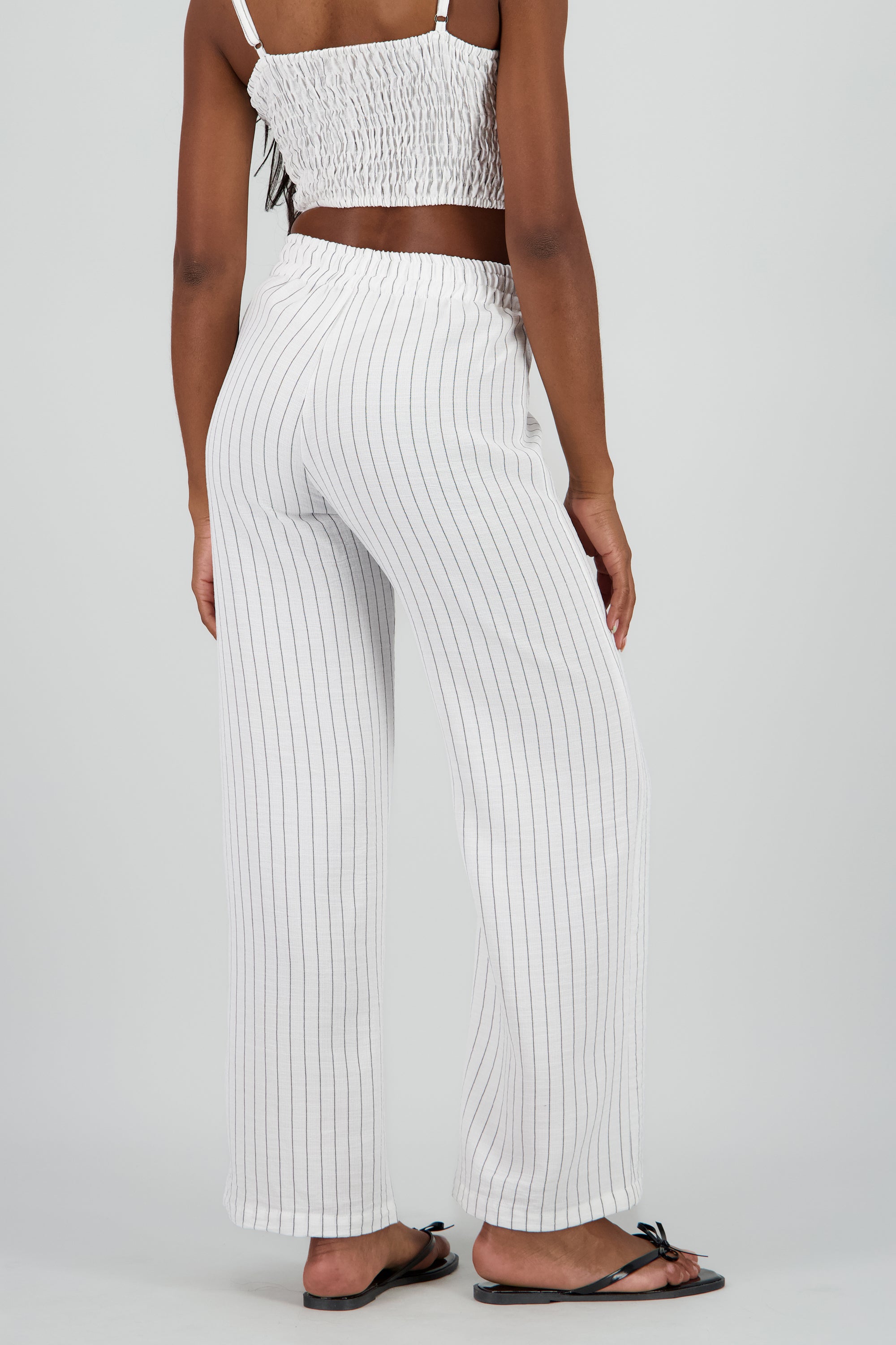 Pantalon textura jareta lineas BLANCO COMBO