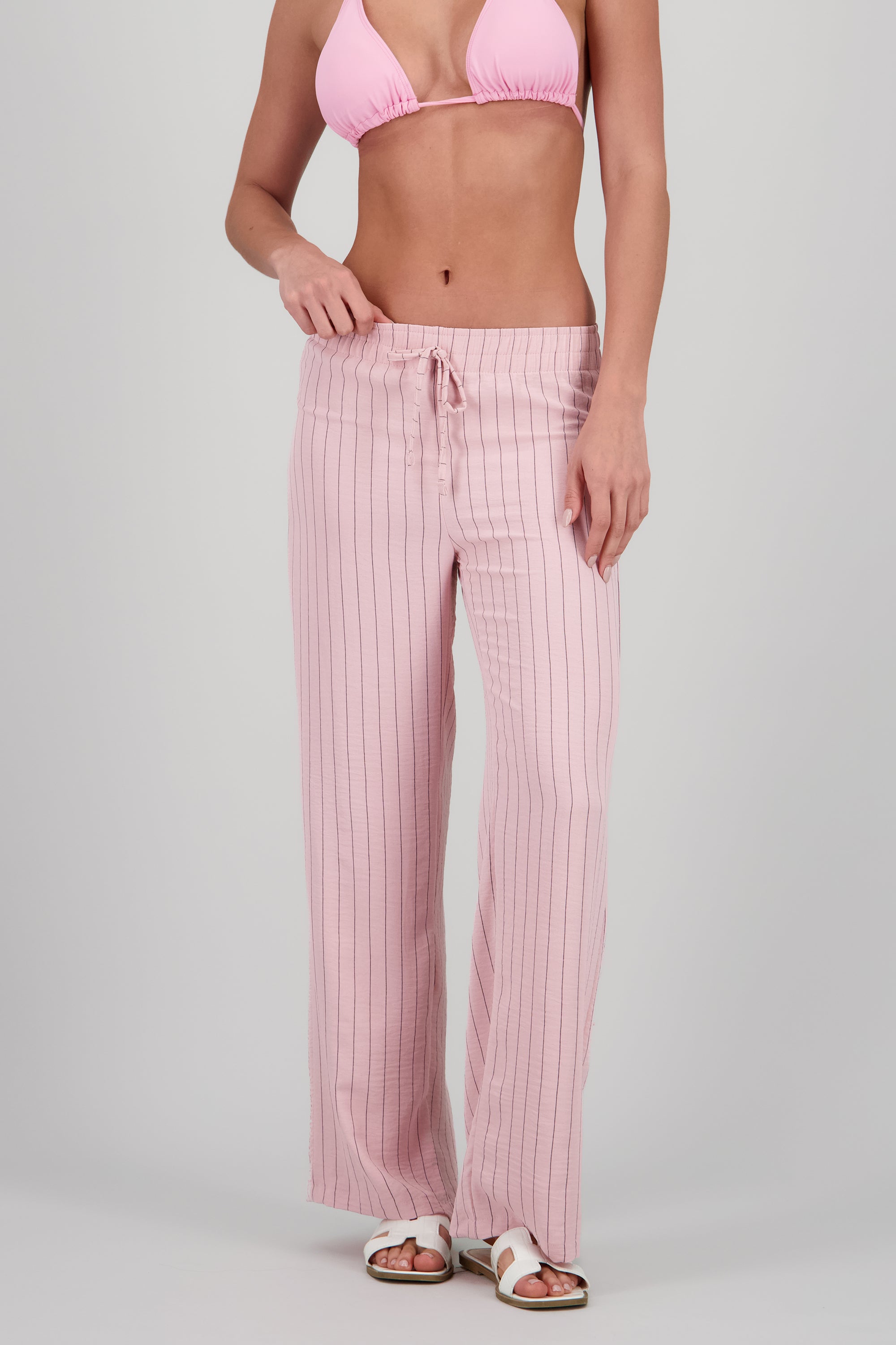 Pantalon textura jareta lineas ROSA PASTEL