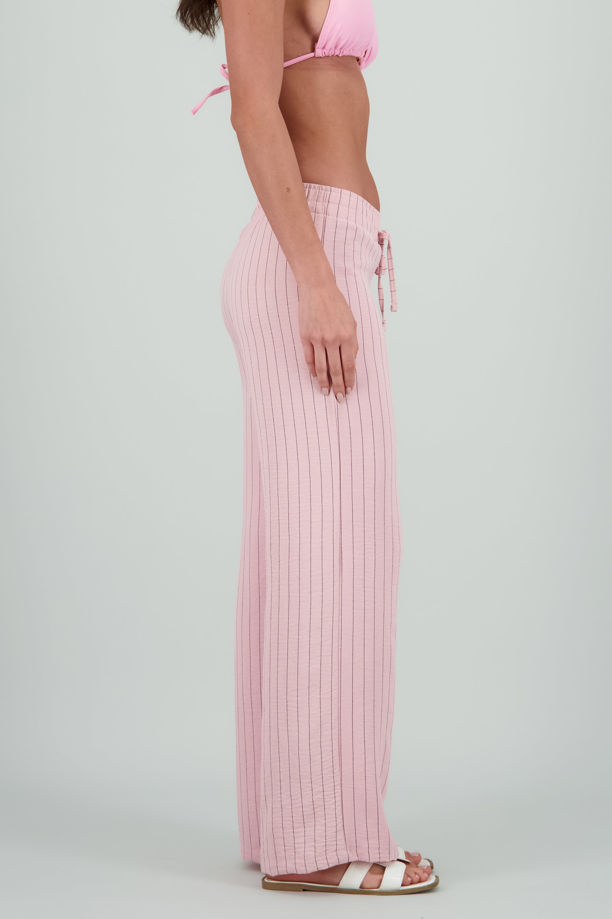 Pantalon textura jareta lineas ROSA PASTEL