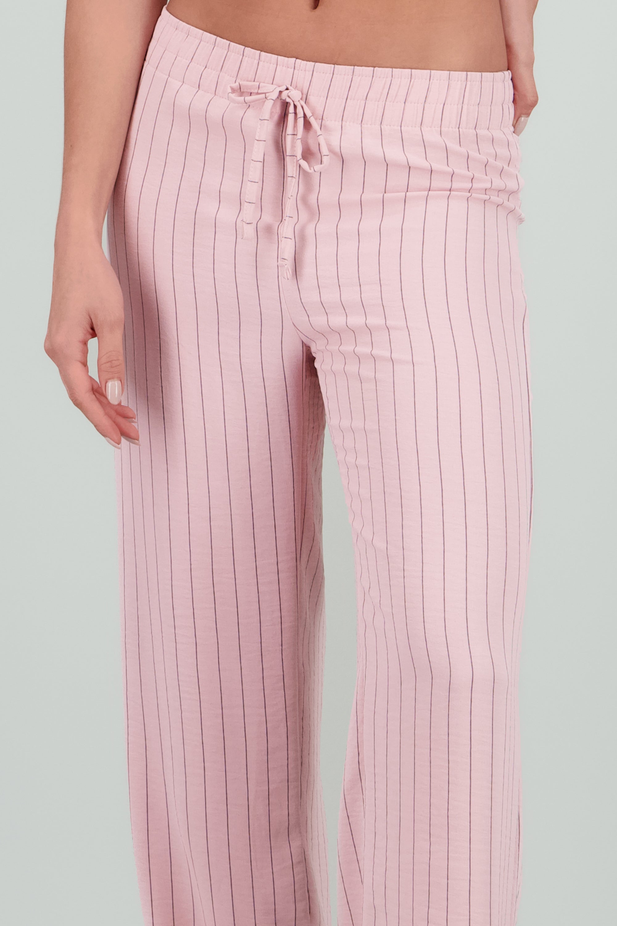 Pantalon textura jareta lineas ROSA PASTEL
