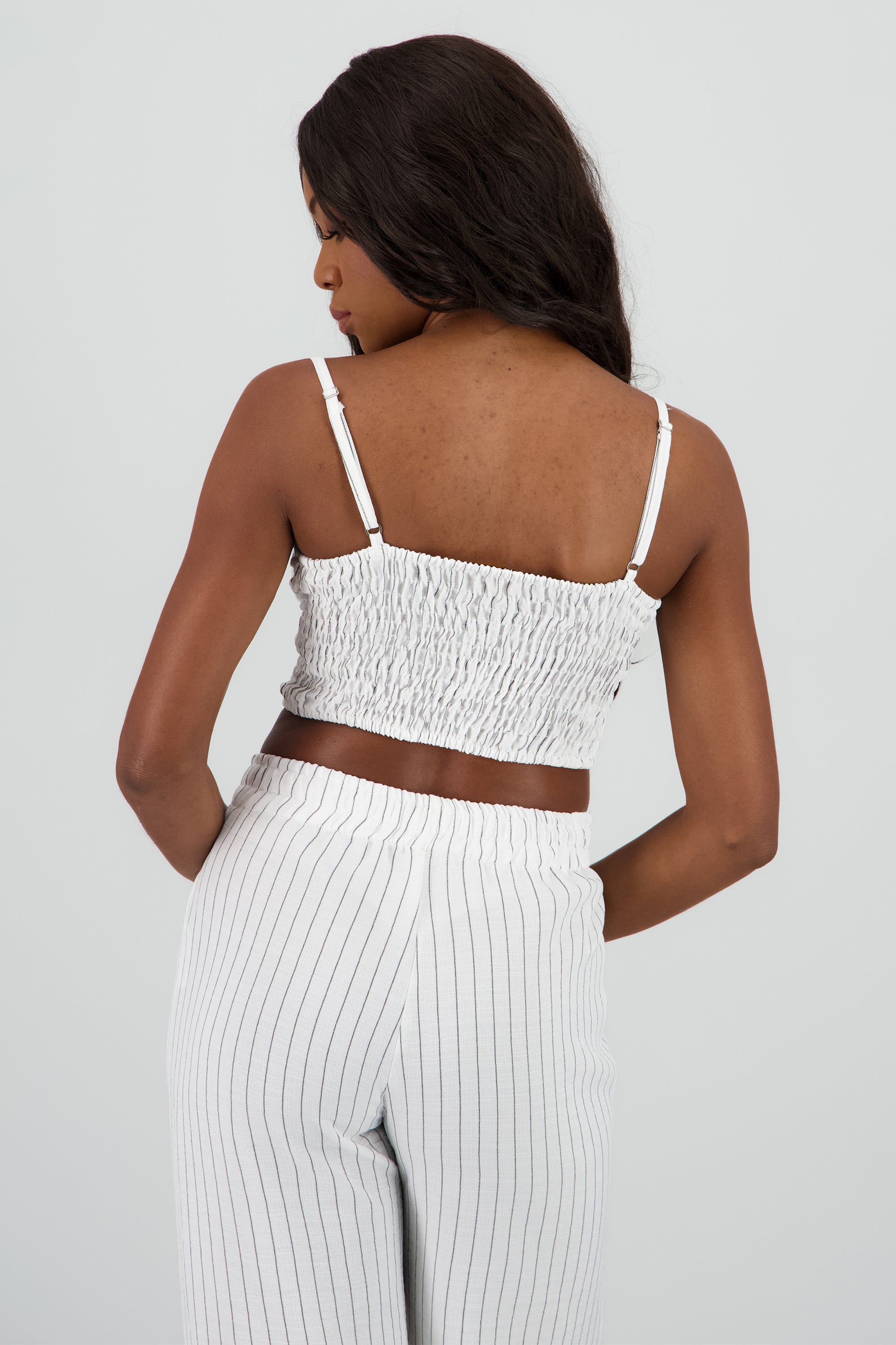 Top textura frunce tirantes BLANCO COMBO
