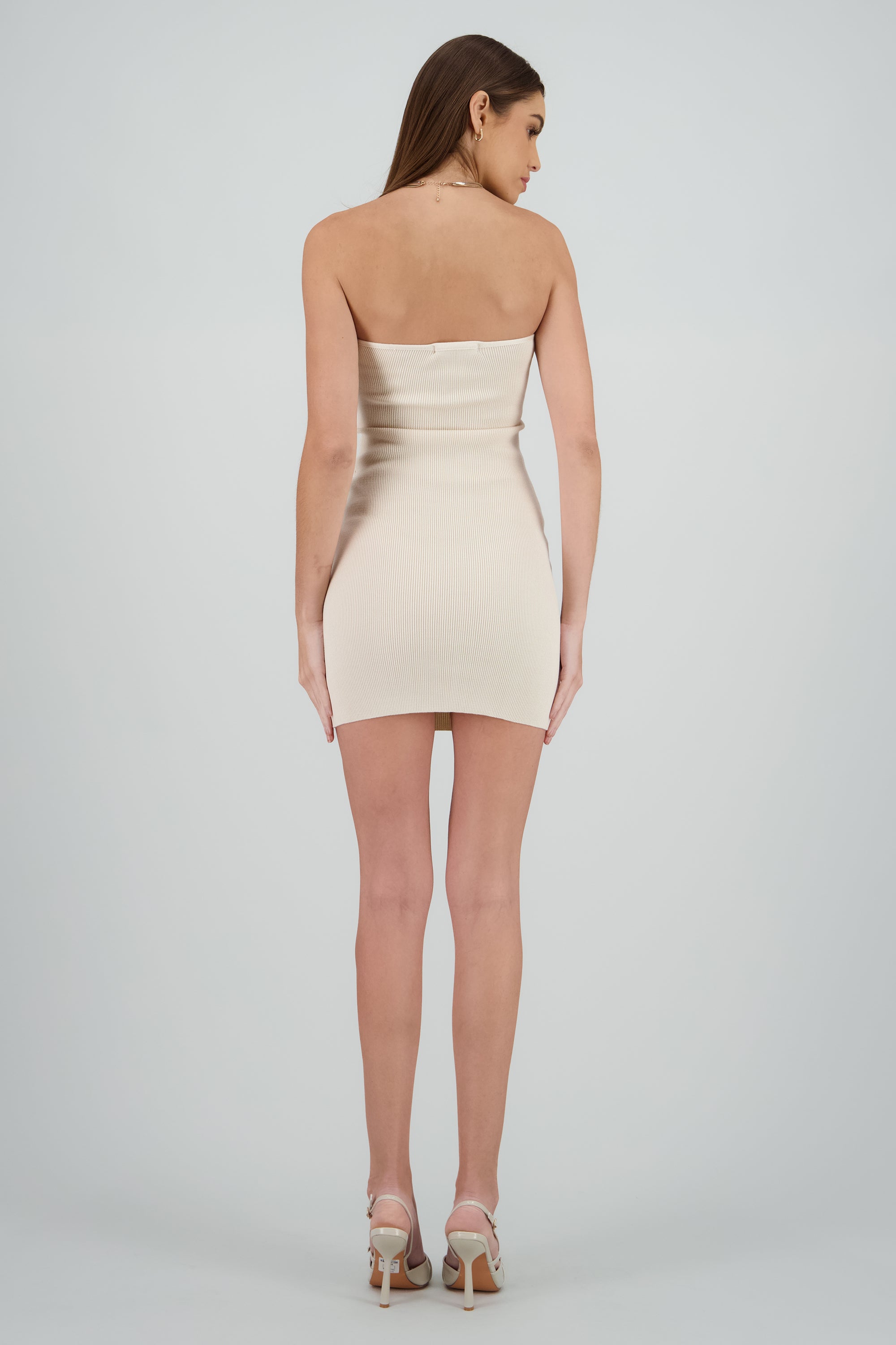 Vestido mini strapless tejido CREMA