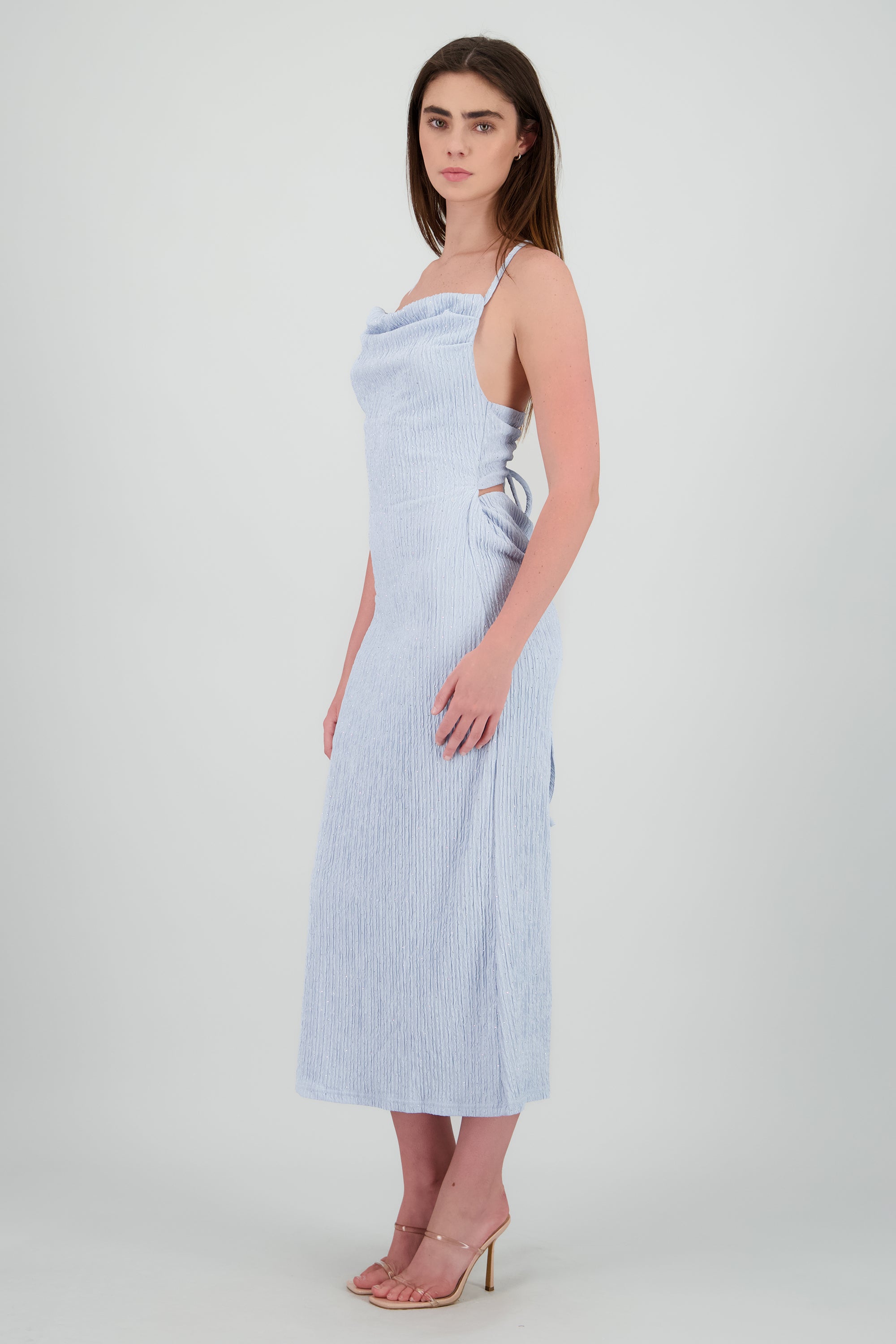 Vestido maxi textura brillos AZUL CIELO