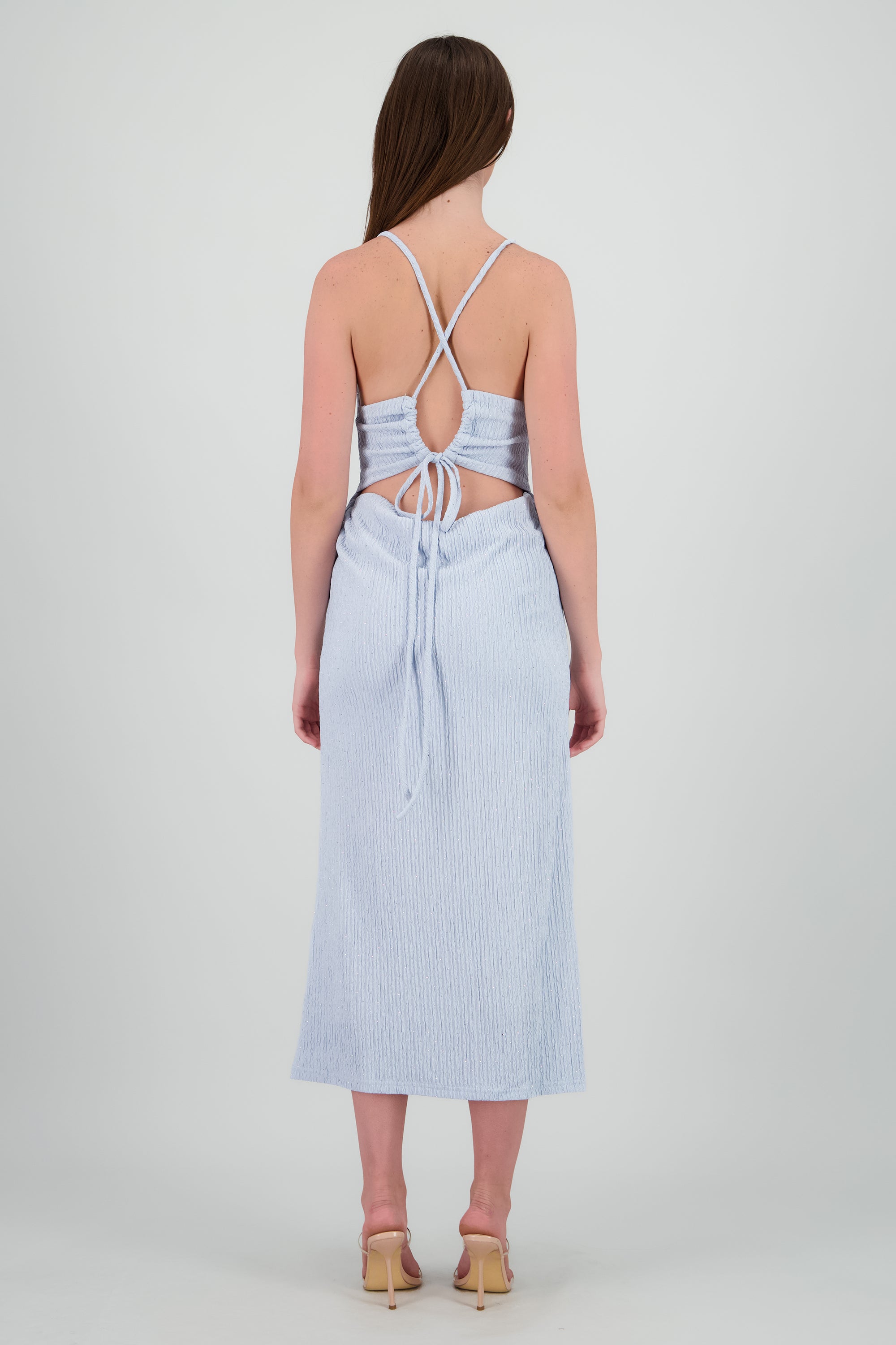Vestido maxi textura brillos AZUL CIELO