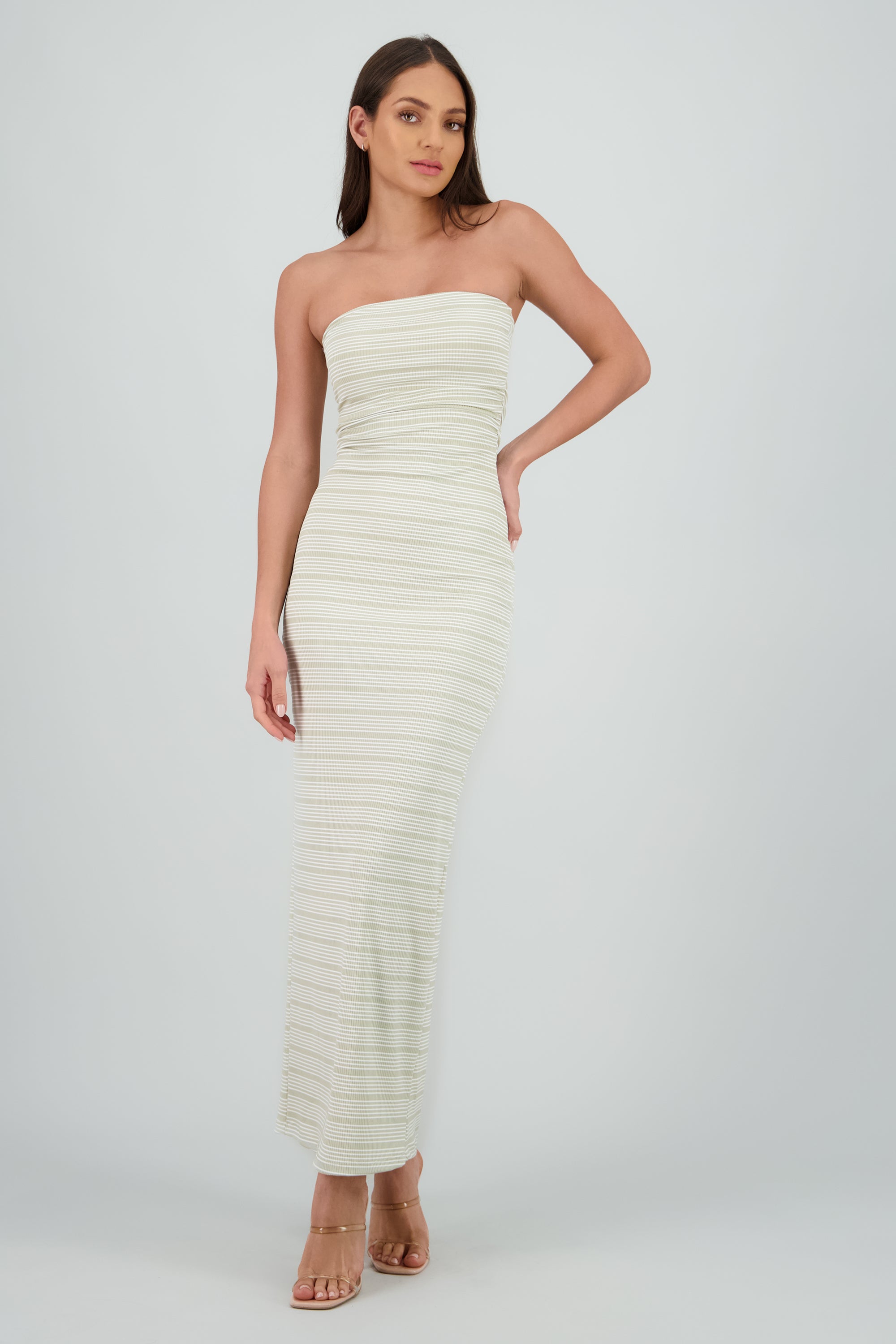 Vestido tubo estampado rayas KHAKI COMBO